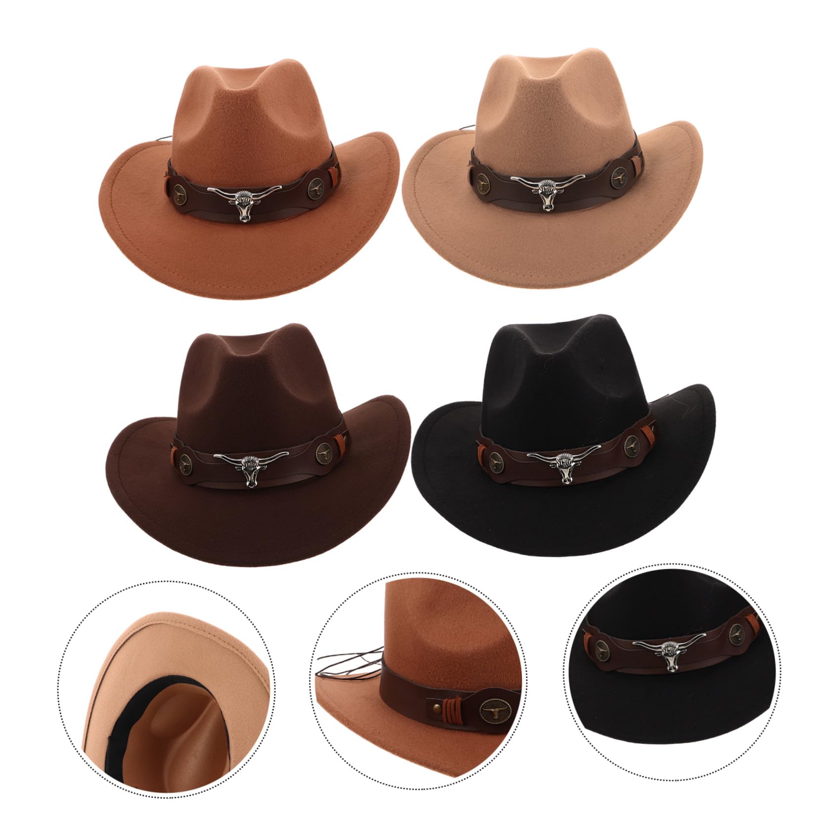 VALICLUD 4pezzi Cappello Western Uomo in Morbido Panno di Fibbia Regolabile e Ala Larga per Protezione Solare Adatto Eventi all Aperto e Outfit Country