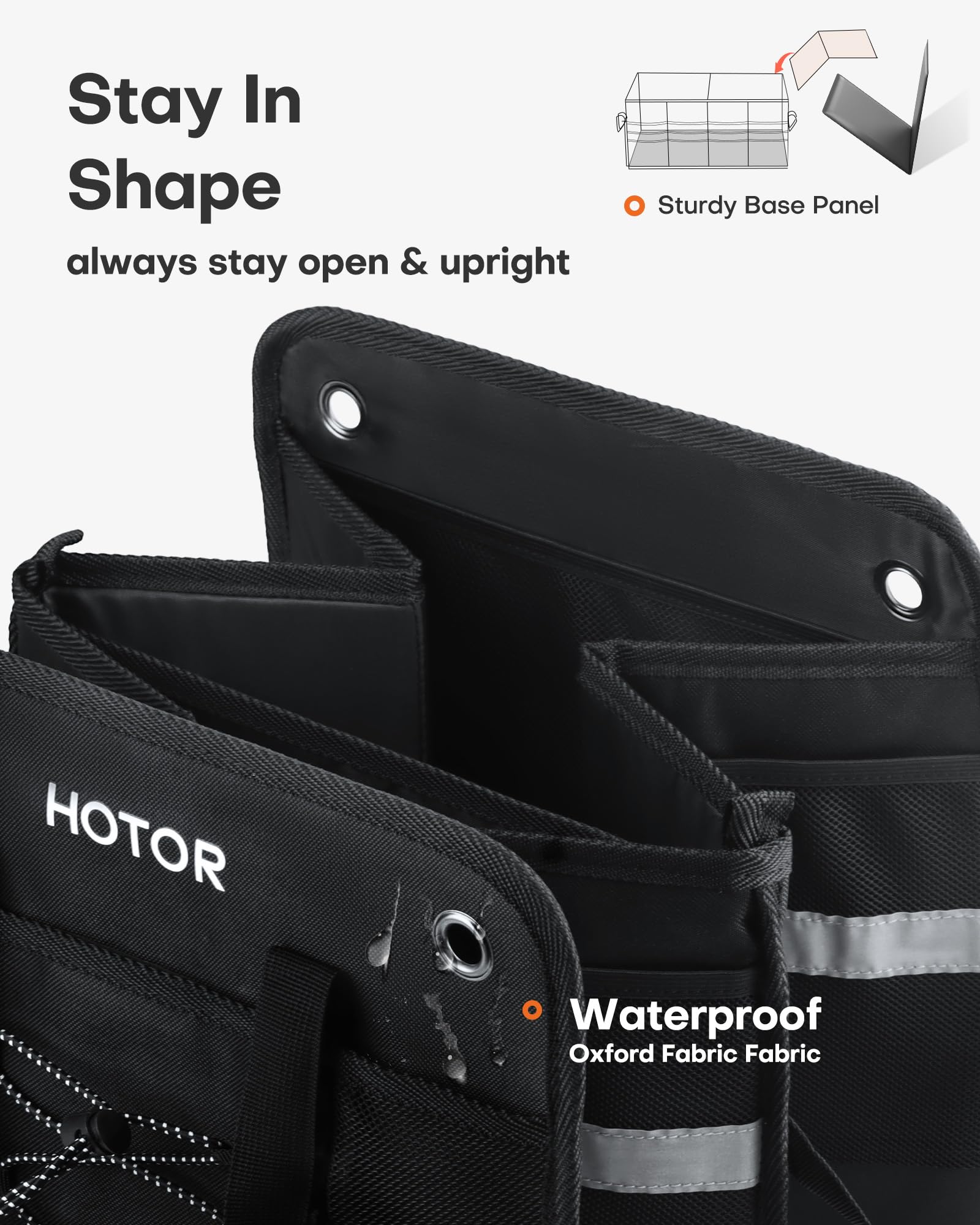 HOTOR Trunk Organizer for SUV – Car Storage Box with Reflective Strips, Collapsible Car Organizer with Large Capacity, Essential Car Accessories for Truck, Van & Sedan, Black, 22.1" x 13.0" x 12.0"