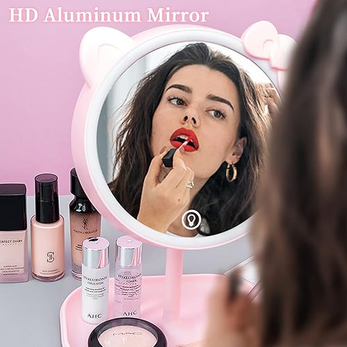 Miniatura 6 de Espejo cosmético con mango de mano espejo de maquillaje con luz LED espejo cosmético de escritorio de 7 pulgadas recargable sensor táctil espejo de