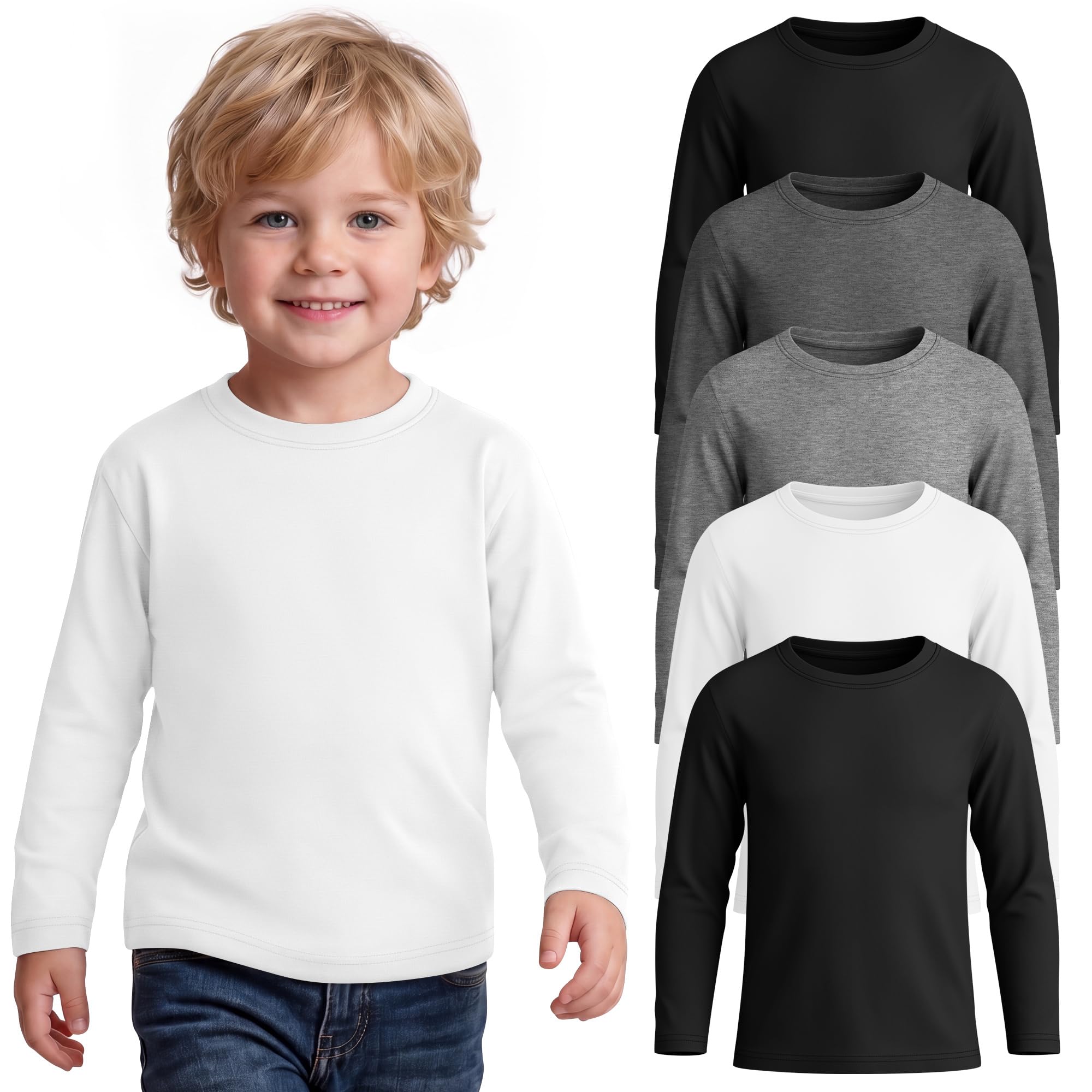 5 Pack Toddler Boys Long Sleeve Shirts 18M-5T