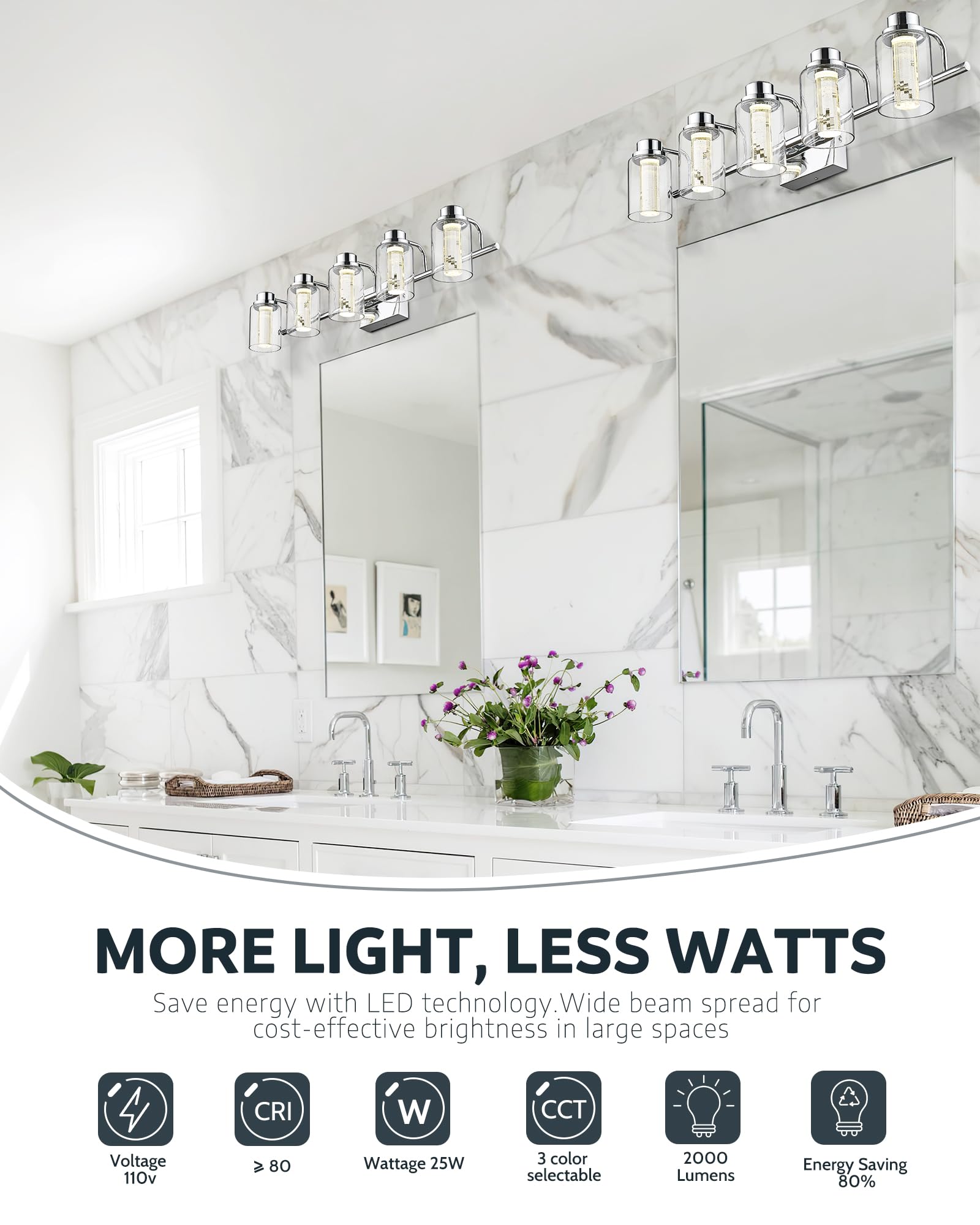 FEMILA LED Crystal Vanity Light, 32" Bathroom Light Fixtures, 3CCT