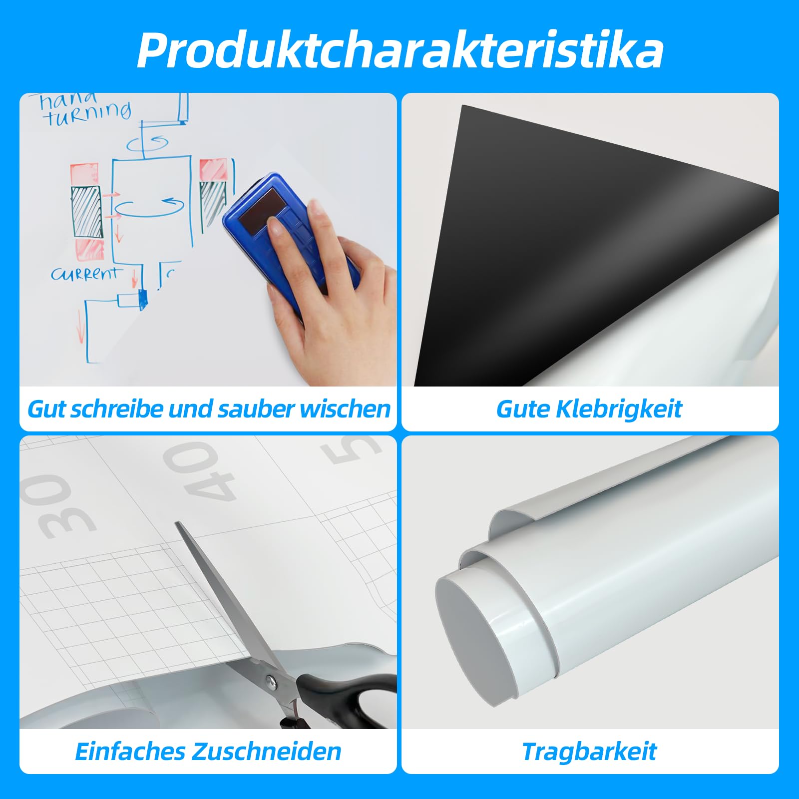 Magnetisch Whiteboard Folie - 40 * 60cm Magnetfolie Selbstklebend Weißwandtafel - Whiteboard Sticker DIY mit Marker, Board-Radierer und Magnet - Wandfolie für glatten Oberflächen in Schule Büro Haus