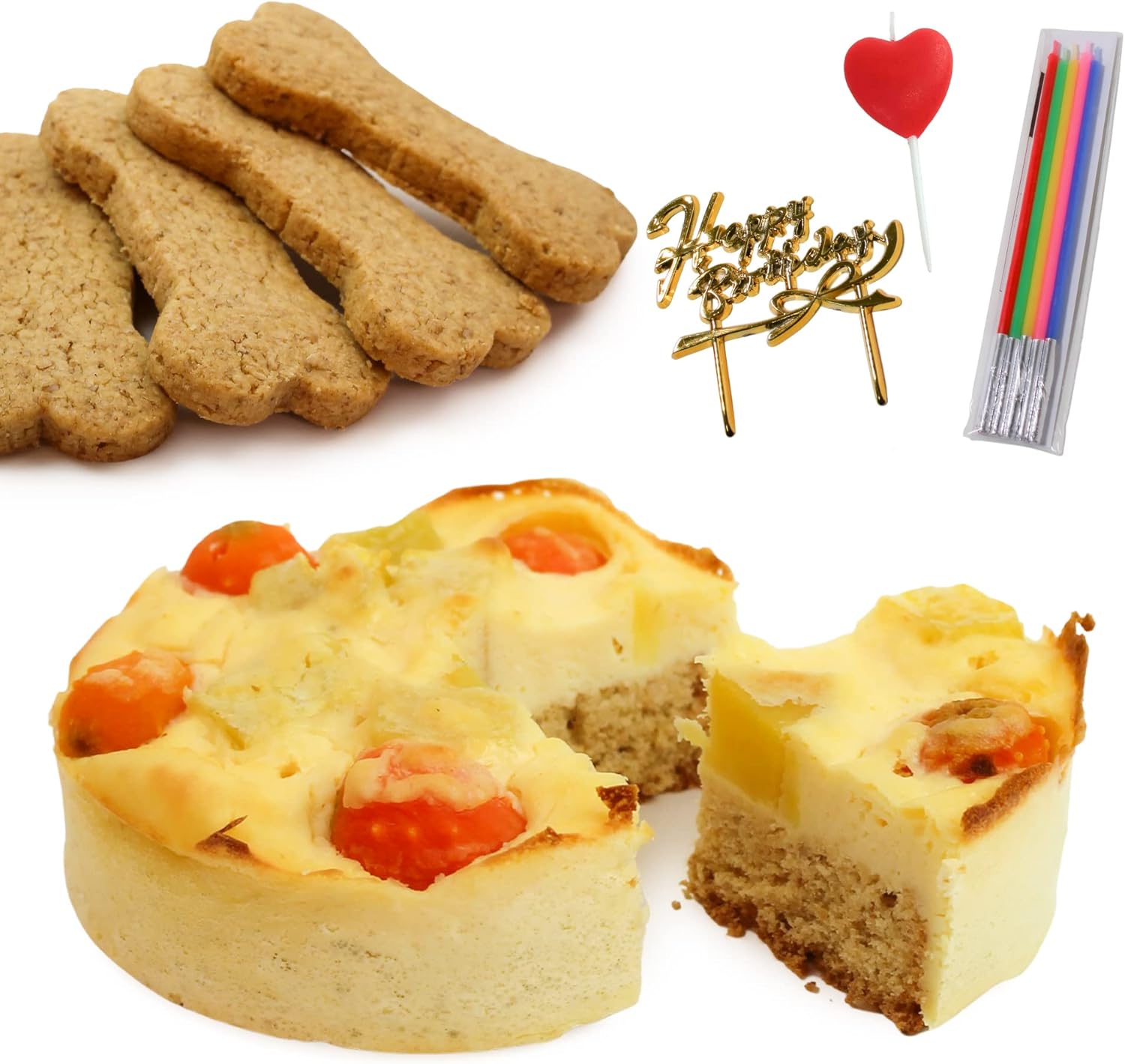 Amazon 魔法洋菓子店ソルシエ 小型犬 中型犬用 ベイクド チーズケーキ 3号 直径10cm 約180g ボーンクッキー4枚入 バースデー飾り付 ソルシエ ペット用品 通販