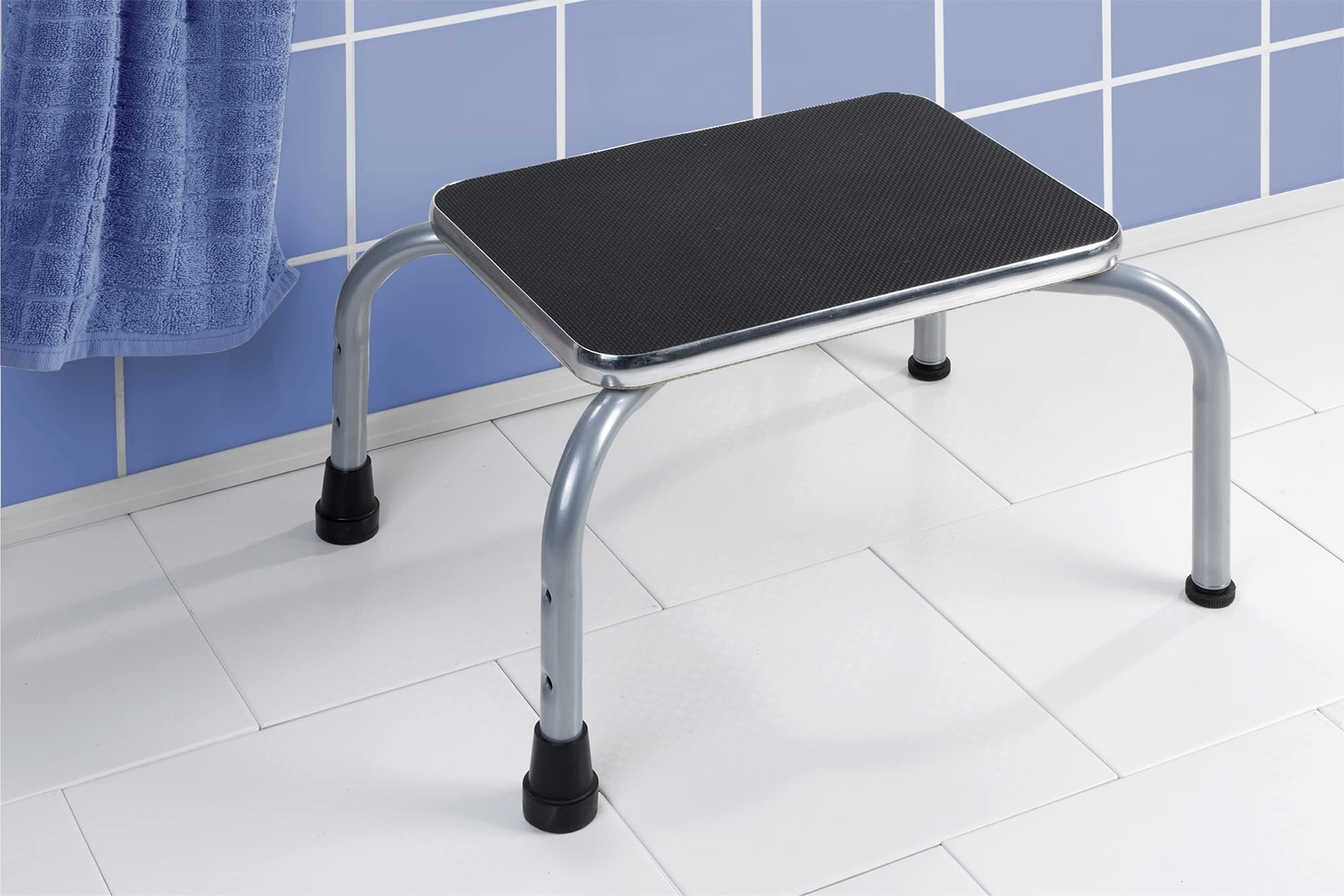 Maximex Sicherheits-Tritt SECURA - Rutschsicherer Haushaltstritt, pulverbeschichtetes Metall, 26.5 x 78-98 x 32 cm, Grau