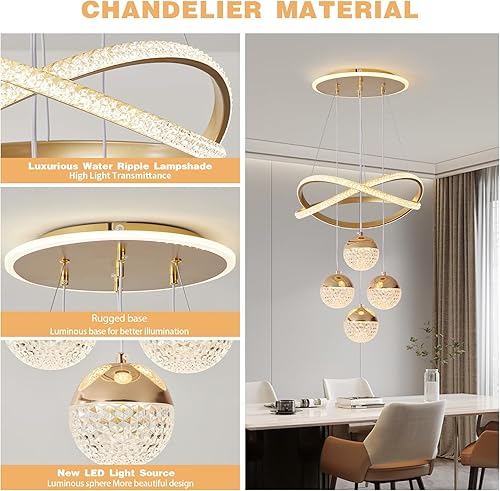 Miniatura 2 de Candelabros LED dorados modernos, lámpara colgante LED para comedor, lámparas regulables con control remoto, candelabros modernos ajustables para