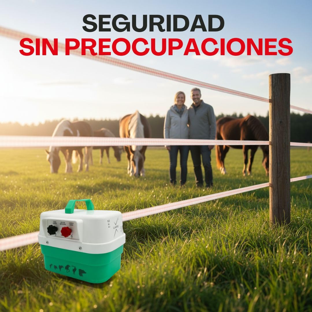 Pastor eléctrico Llampec Mod.23 a pila 9V – 0,76 J, 9.500 V y 9 km de alcance – Especial para perros, caballos y ganado vacuno – Autonomía de 75 días con batería 9V 75Ah no incluida