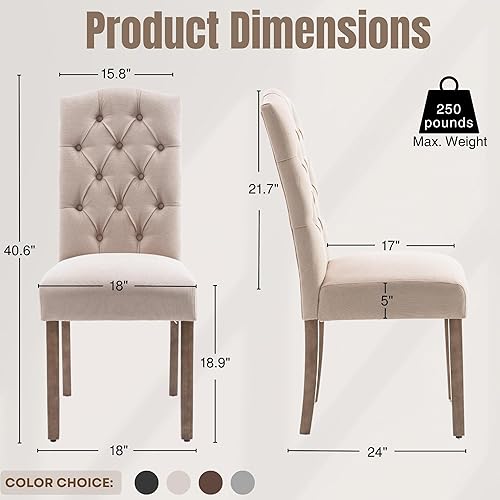 Miniatura 2 de Juego de sillas de comedor Parsons tapizadas copetudas, con acento de comedor de tela, elegante y moderno, para cocina, sala de estar, con botones y