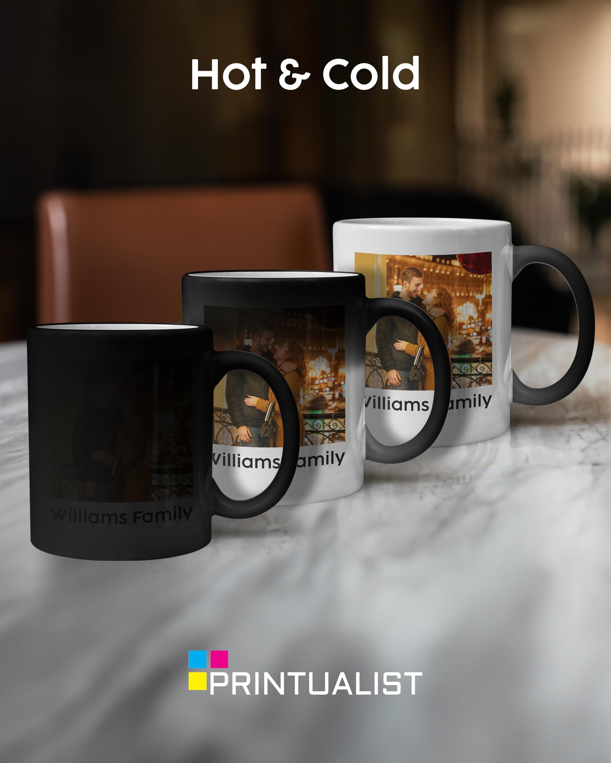 Personalized Magic Coffee Mug with Photo, Text - 11 & 15 oz Custom Heat Sensitive Color Changing Ceramic Tea Cup, Unique Gift for Men Women Birthday Anniversary, Tazas Mágicas Personalizadas con Fotos