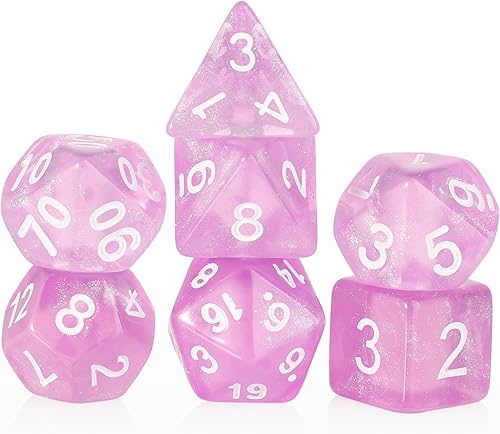 Miniatura 7 de DND - Dados transparentes rosas con purpurina que cambia de color para juego de mesa de Calabozos y Dragones, D&D, MTG, juego de dados Pathfinder