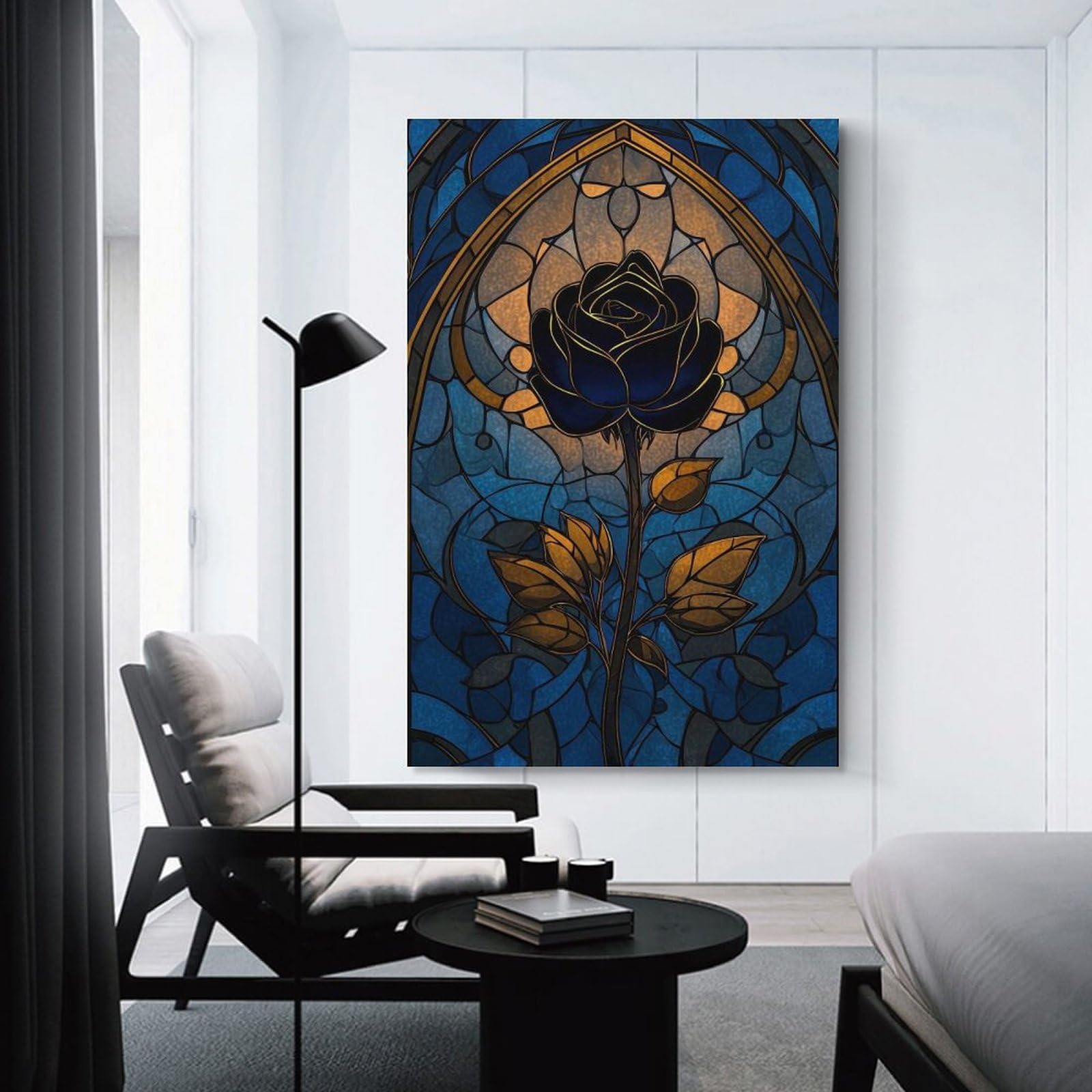 Junmoney Unframe-Style-14 Stained Glass Rose Window Home Decor Wall Art 24X36inch(60X90cm), For Restful Interiors, Bedrooms Or Small Rooms, Decorative Wall Art For Cosy Rooms