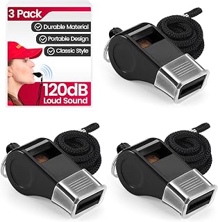 SPORTIC 3 Pack Loud Plastic Whistles with Lanyards - 120dB Pea-Less for Coaches, Referees, Training & Emergencies