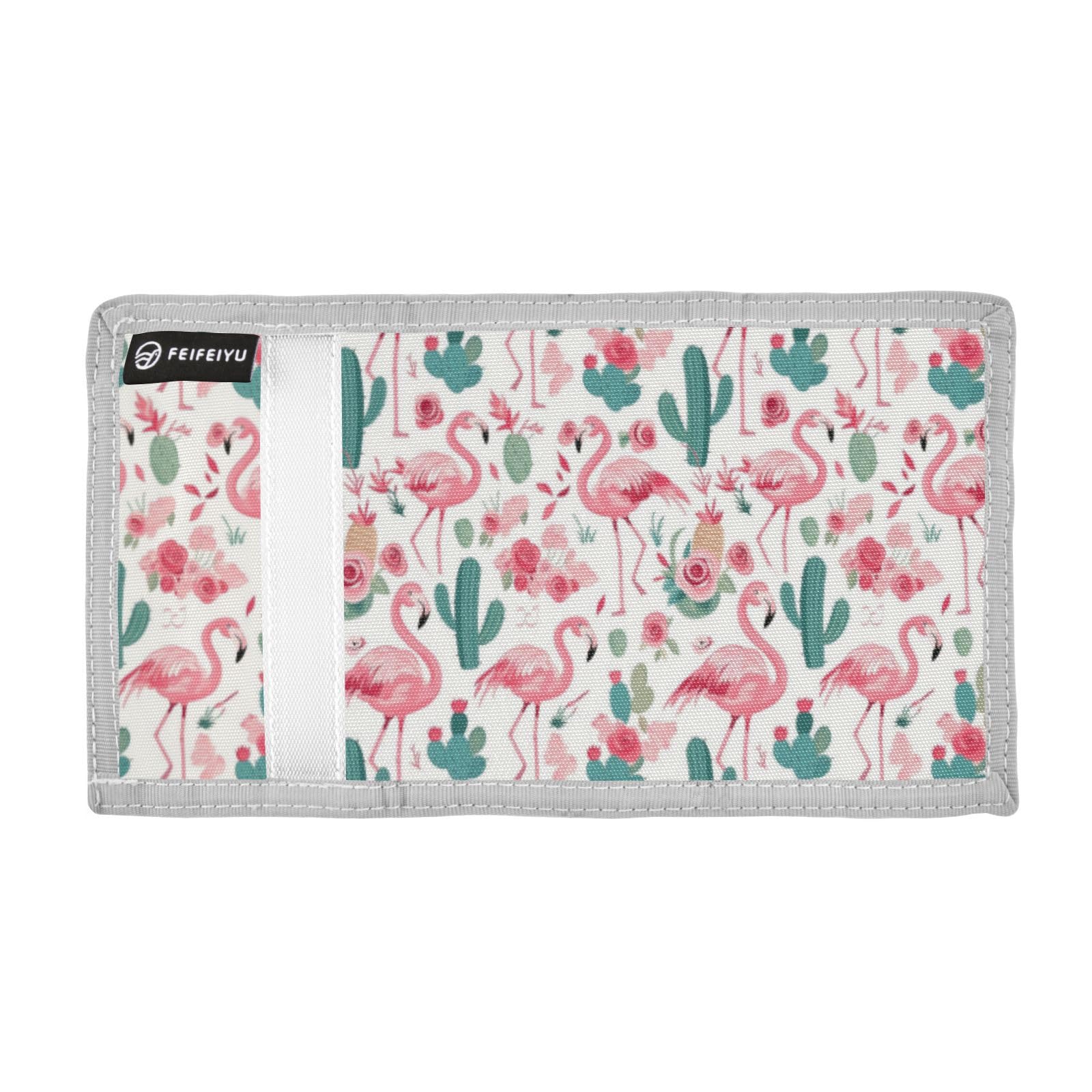 Wusikd Cute Pink Flamingos Kids Wallet for Boys Girls Cacti Roses Toddler Trifold Wallet Novelty Wallet for Teens Women Men