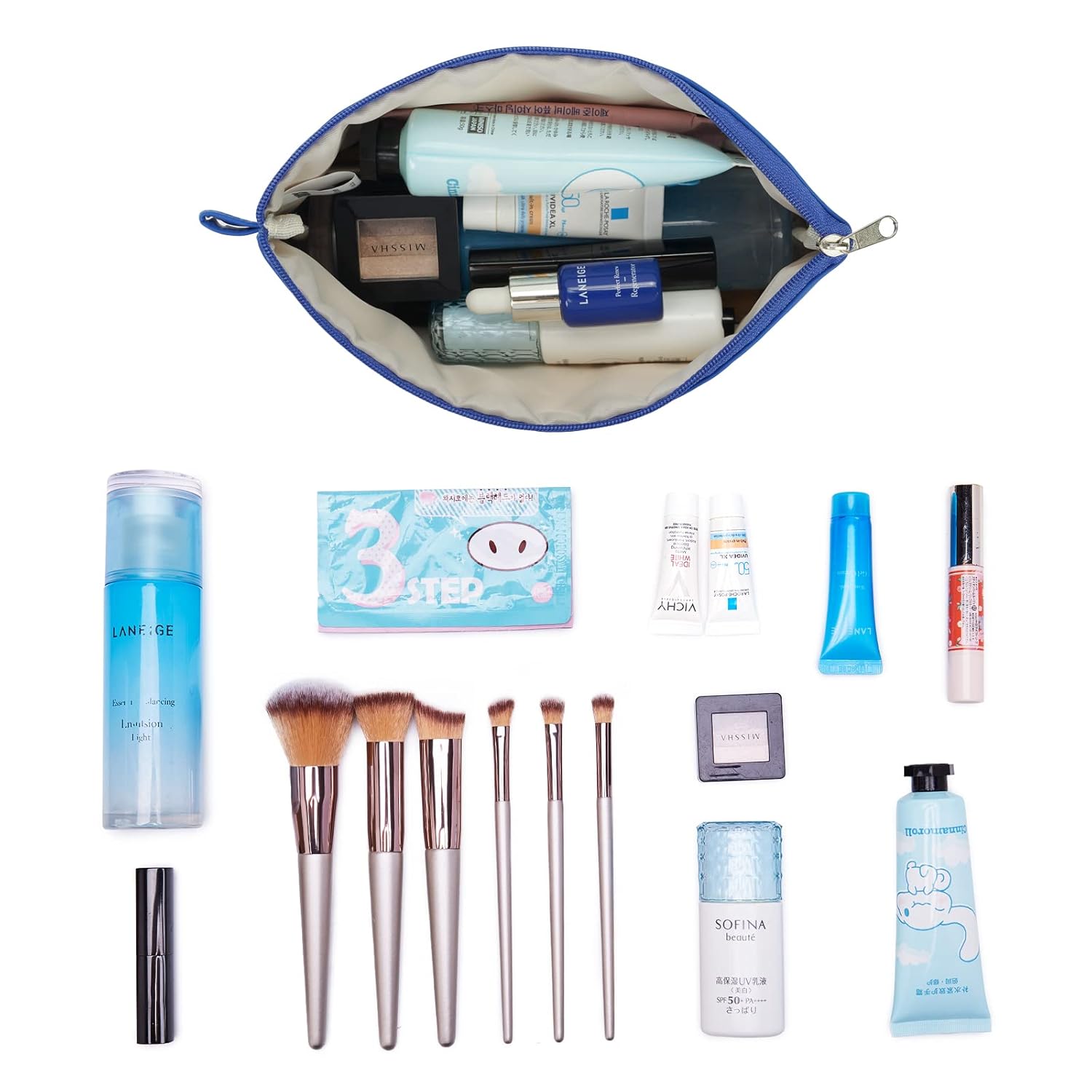 WANDF Cosmetic Bag for Women Makeup bag Organizer Mini Makeup Pouch for Purse Water Resistant Girls Gift(Pure Blue) : Beauty & Personal Care