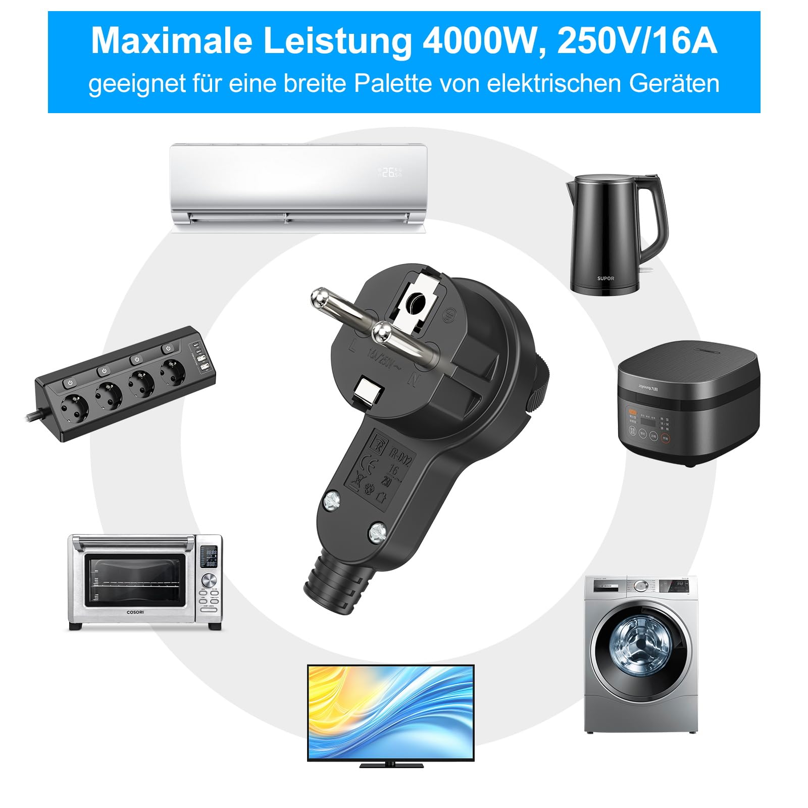 2 Stück Schuko Stecker Flach, Extraflach Schutzkontakt Winkelstecker mit Klappgriff, 250V 16A für Kabel bis 3x1,5 mm² Schuko Stecker Flachstecker Weiß