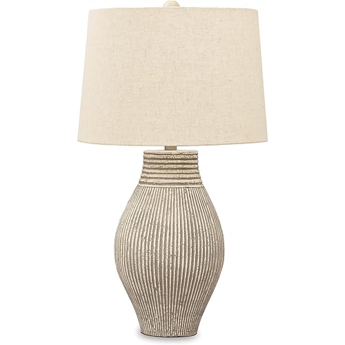 Signature Design by Ashley Layal Casual 29" Textured Paper Composite Carved Base Single Table Lamp, Beige