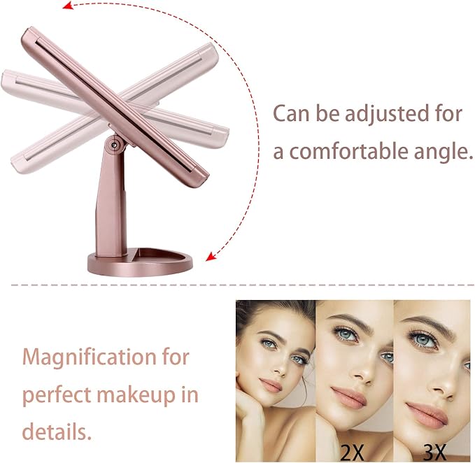 Espejo de Maquillaje con Luz LED Tri-Fold deweisn, 21 Luces, 3X/2X/1X miniatura 3
