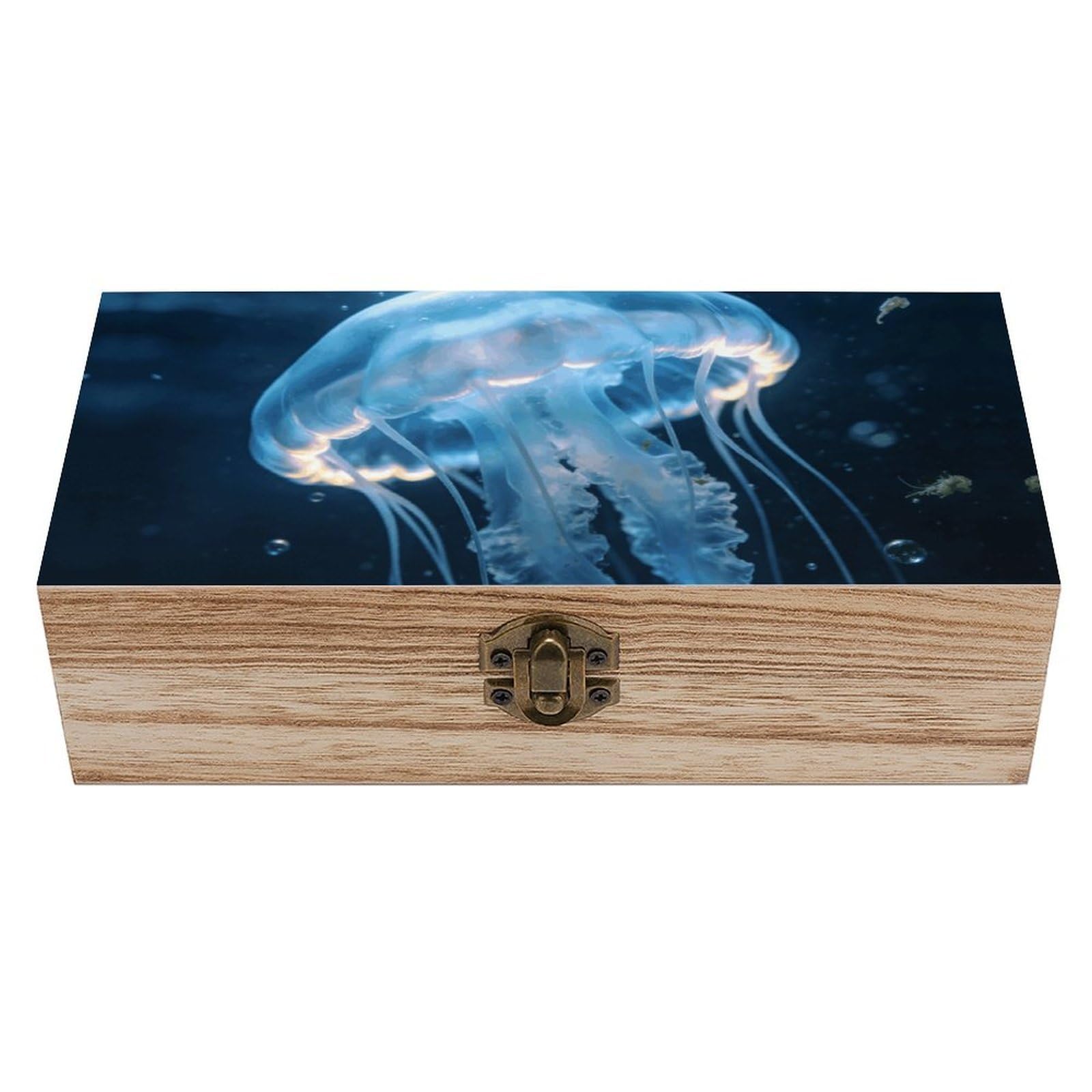 LZQPOEAS Jellyfish Wooden Storage Box Small Decorative Box with Hinged Lid Handmade Elegant Keepsake Storage Box for Jewelry, Photos, Trinkets, Letter Gifts, Small Heirlooms