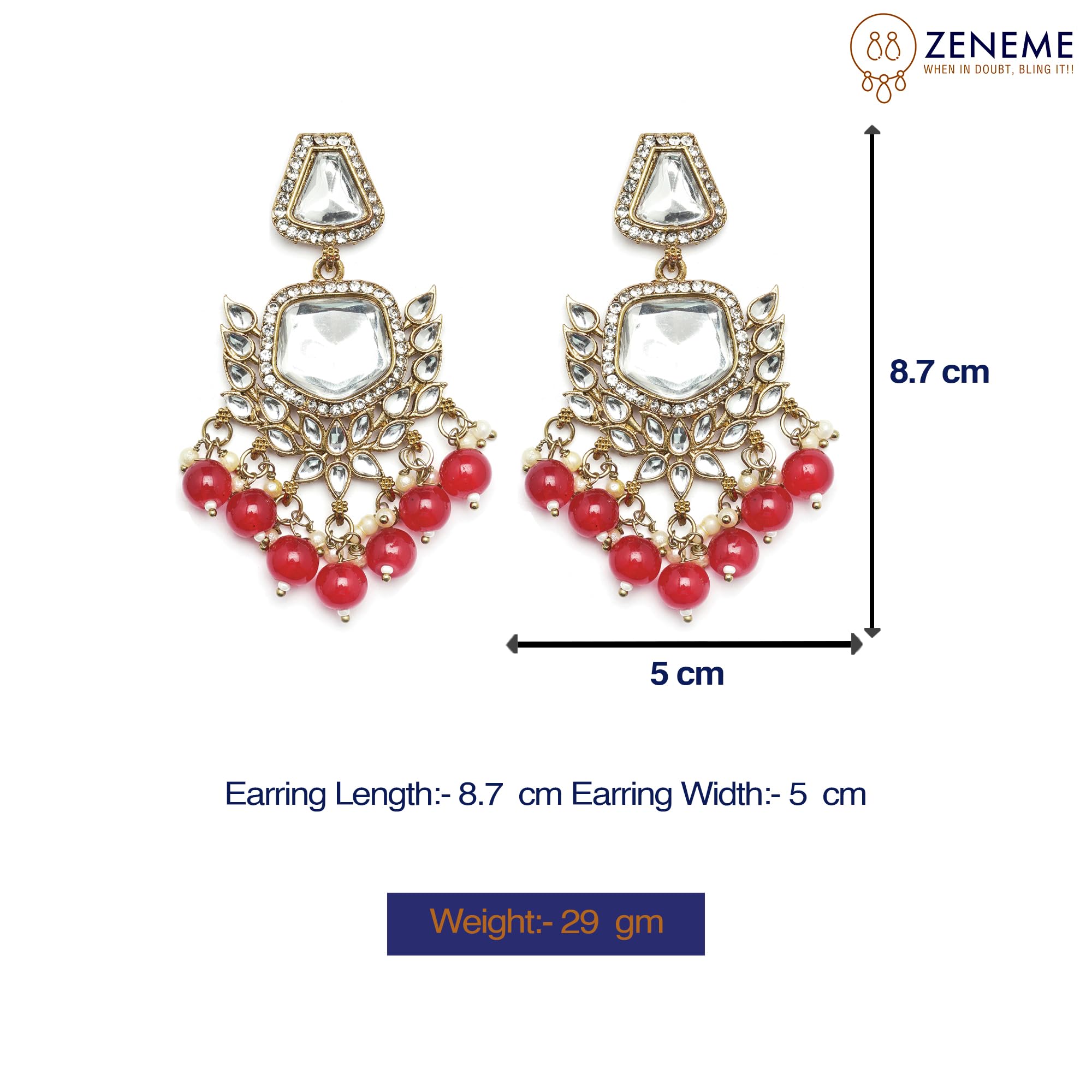 Gold-Plated Kundan & Pearls Mirror Drop Earrings