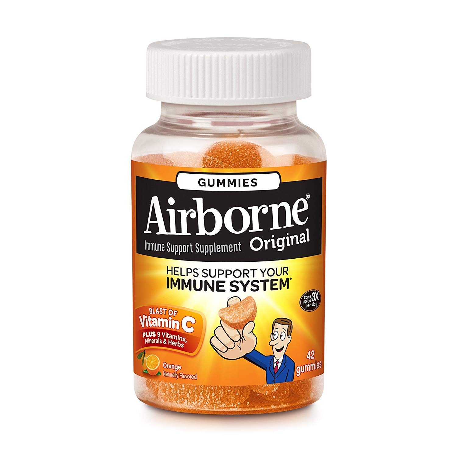 Airborne Orange Flavored Gummies, 42 count - 1000mg of Vitamin C and Minerals & Herbs Immune Support (Pack of 2)