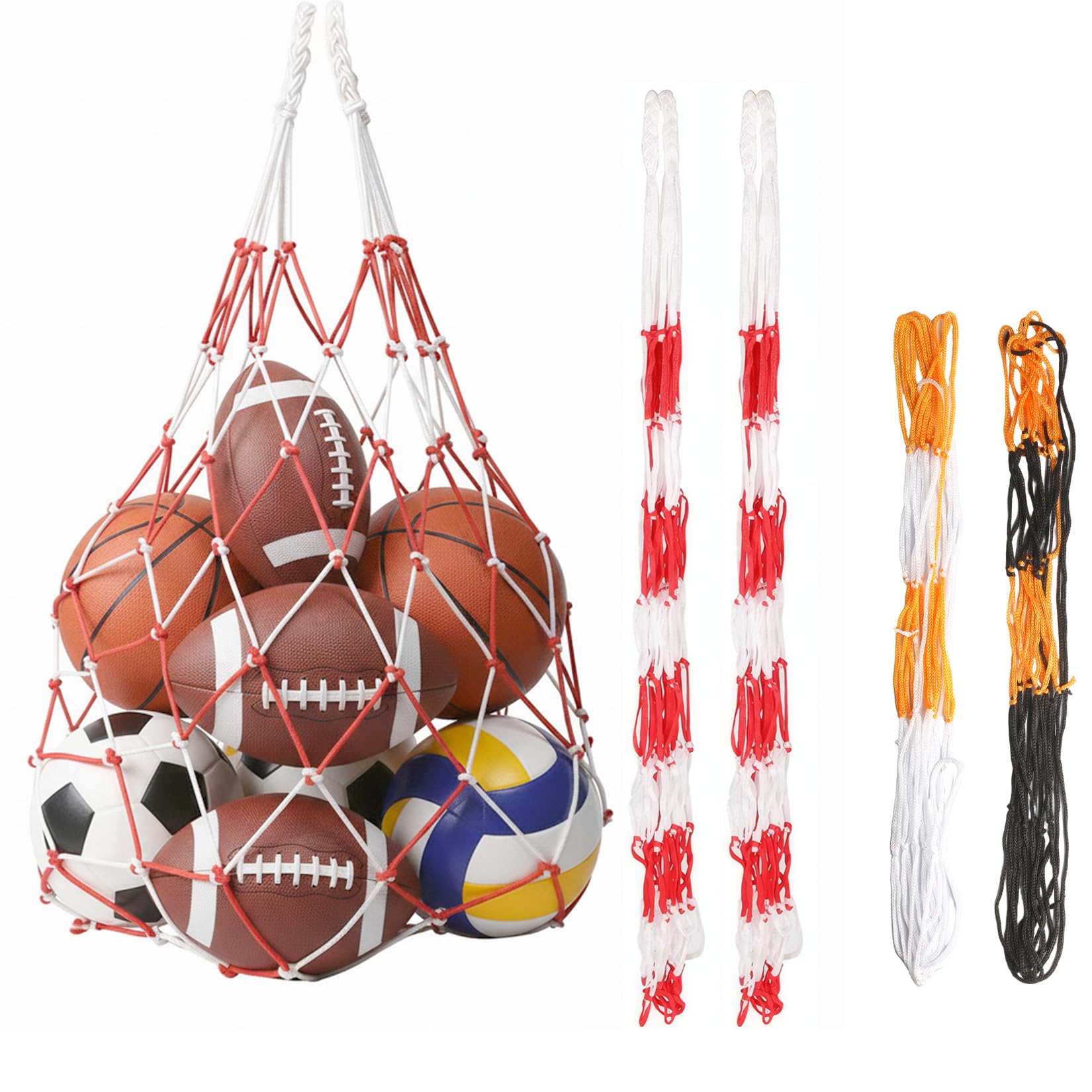 4 Bolsas de Red para Pelotas de Baloncesto, Fútbol y Voleibol - Nailon Portátil