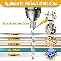 Vista 4 de Kadrick Kit surtido de 170 tornillos autoperforantes, 410 tornillos TEK de chapa autoperforantes de acero inoxidable, #8x1/2-1-1/2, cabezal