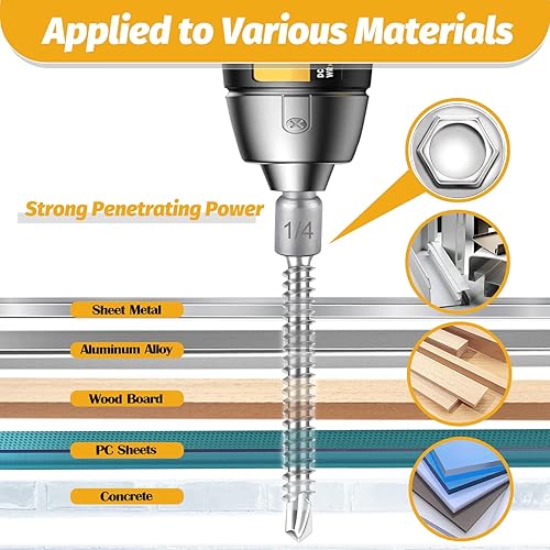 Miniatura 10 de Kadrick 195 piezas #8 12 pulgadas a 1-12 pulgadas negro surtido de tornillos autoroscantestaladradores, kit de tornillos Tek de alta resistencia