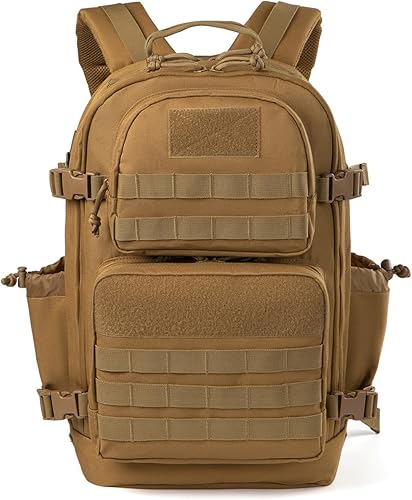 Miniatura 7 de Mochilas tácticas militares 45L ejército 3 días paquete de asalto 3 días Bug Out bolsa de trekking mochila con sistema Molle, Marrón, Mochilas