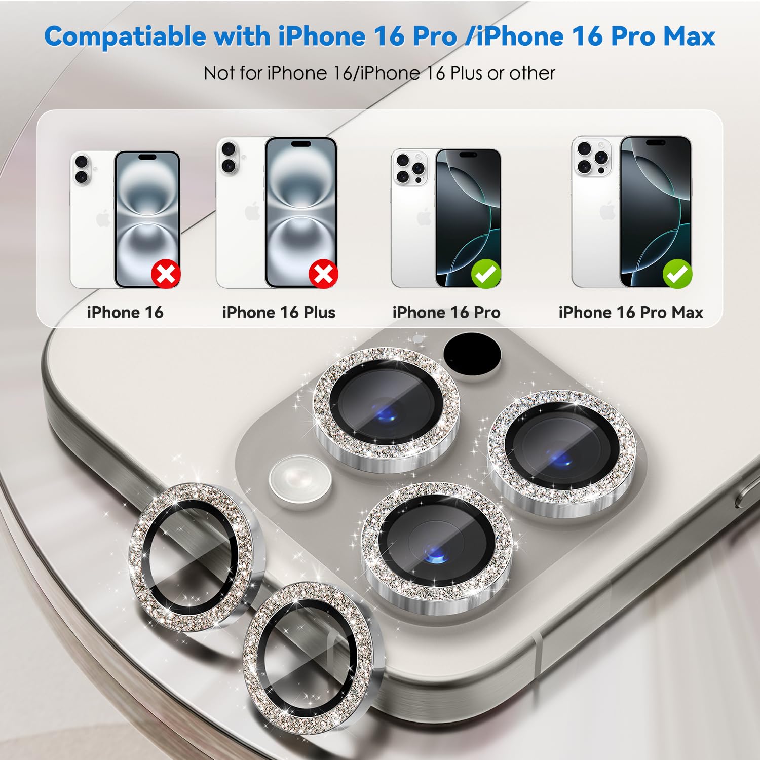 Protettore Obiettivo IPhone 16 Pro/Pro Max - Vetro Temperato 9H Con Glitter | Design Elegante - Foto 3