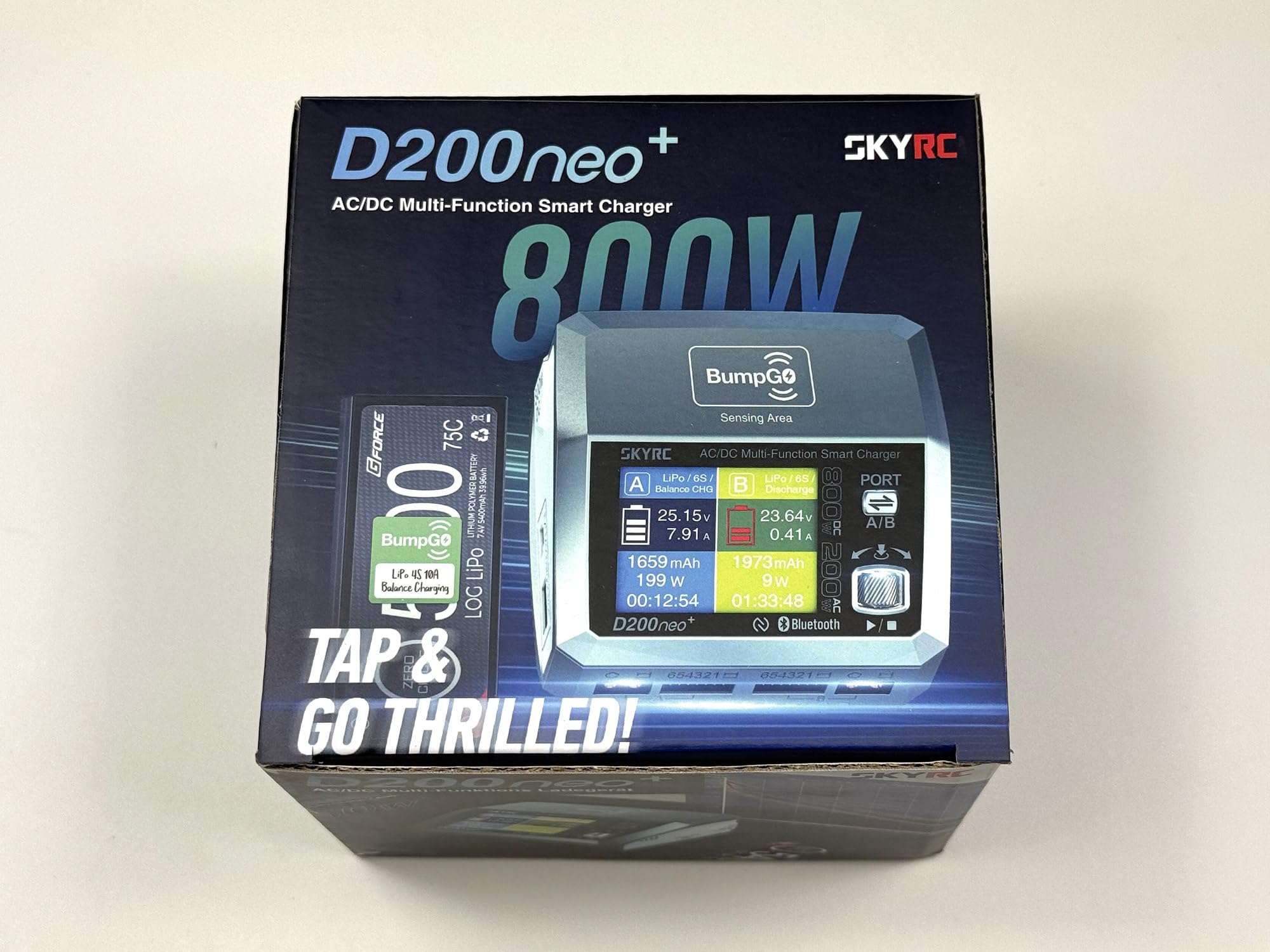 SKYRC D200 Neo+ NFC AC/DC Chargeur intelligent double port 800 W avec étiquettes BumpGo NFC, USB-C PD/QC, parallèle 35 A, analyseur de batterie (6S/20A/AC-200W/DC-800W)