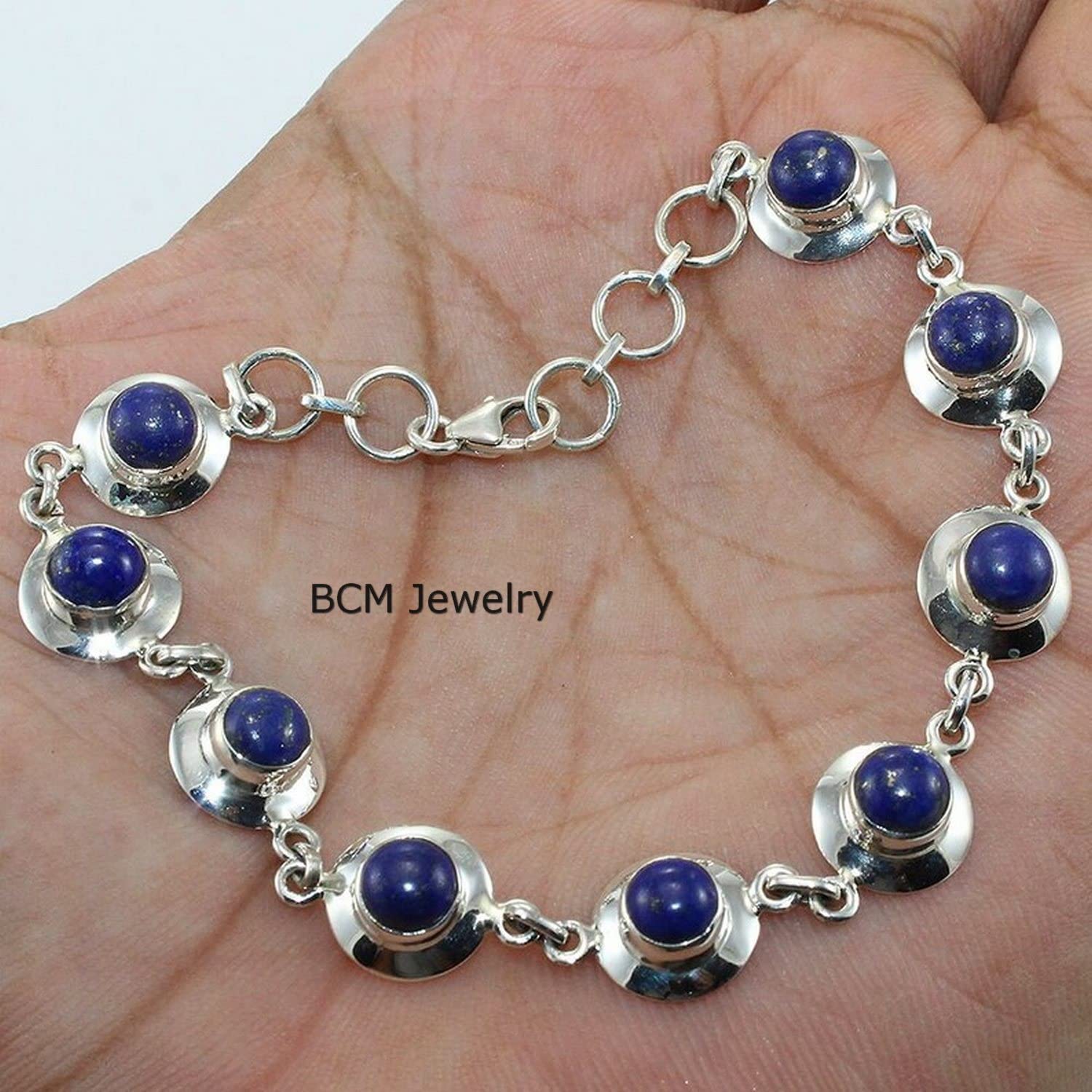 Pulsera de plata de ley 925 para mujeres, hombres y niñas, pulsera hecha a mano con piedras preciosas de lapislázuli