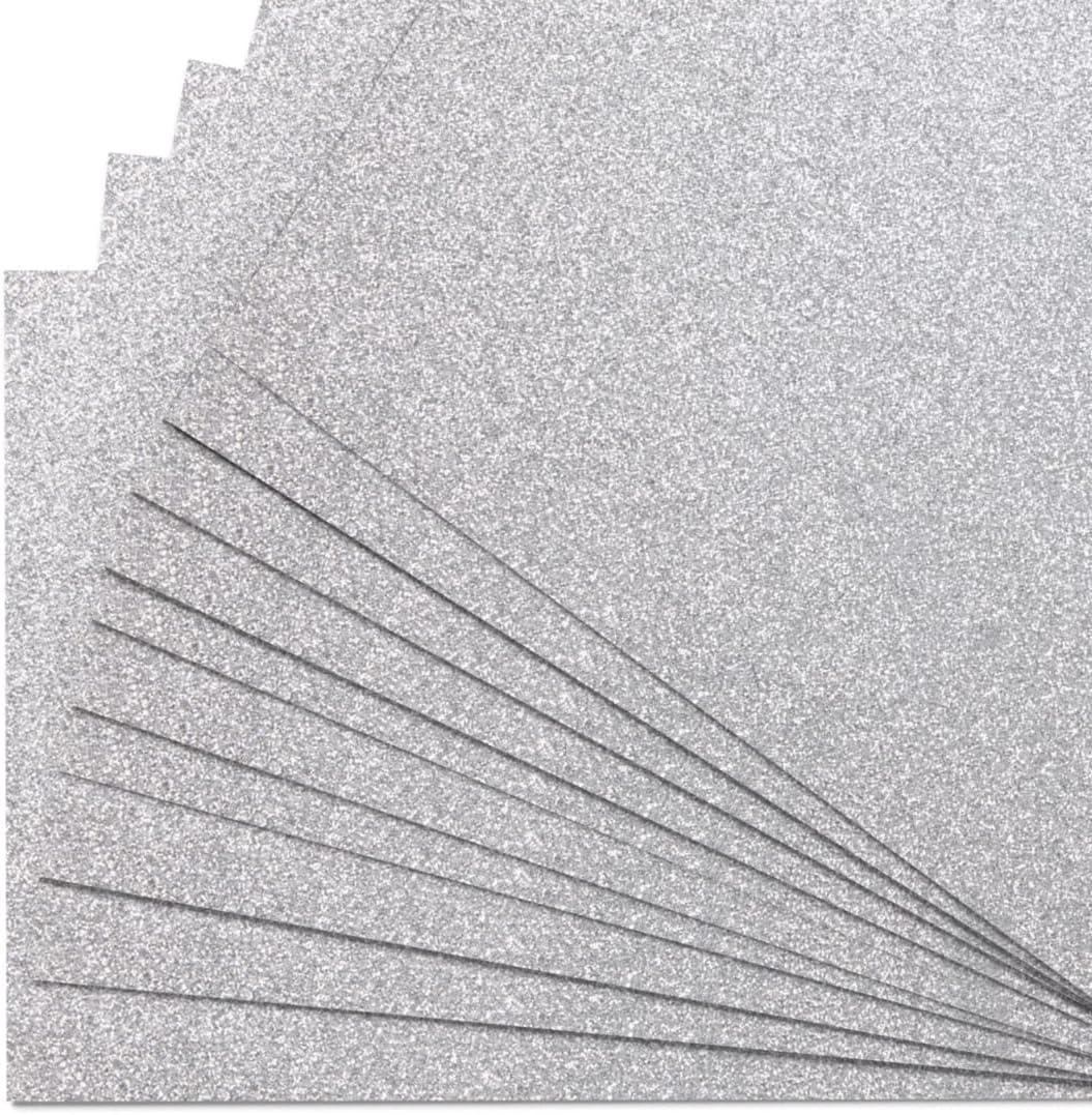 Springboard A4 Silver Glitter Card Sheets - 10-Pack 290gsm Non Shed Glitter Cardstock for Card Making - Compatible w/Die-Cutting Machines - Sparkly Craft Supplies