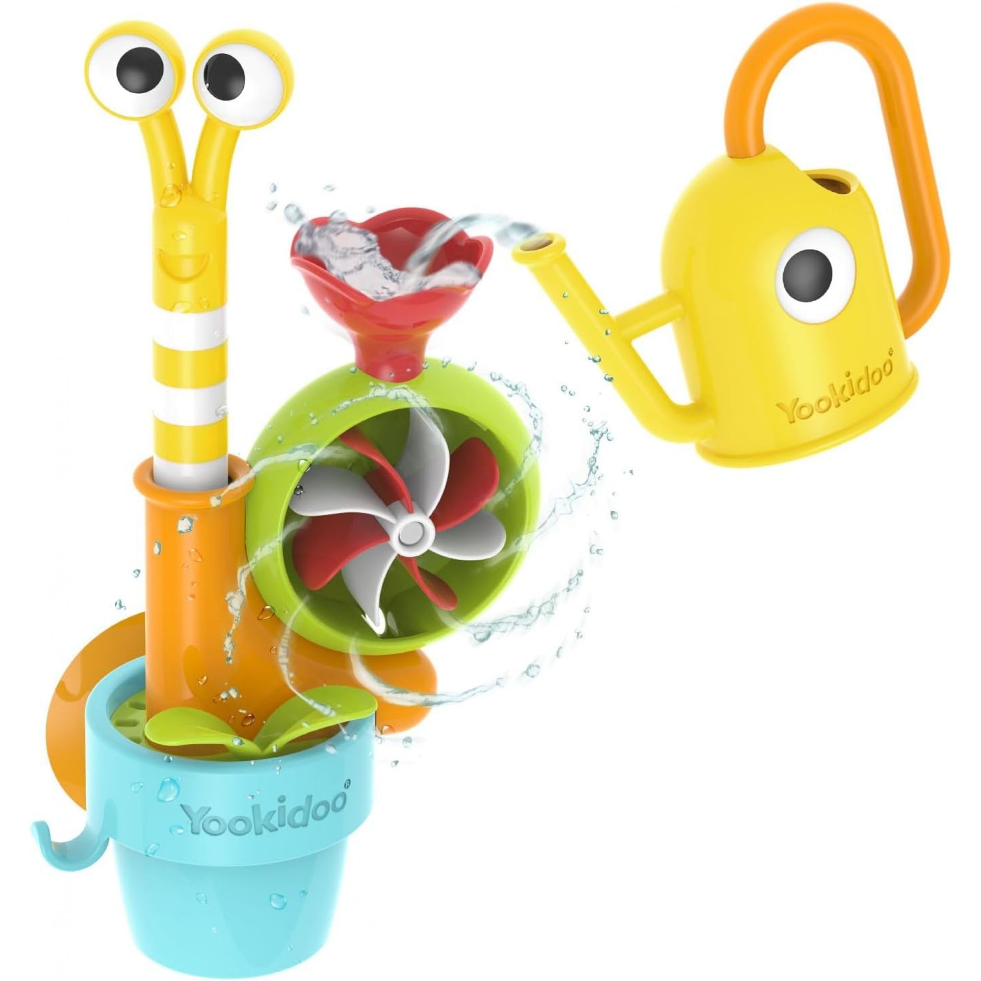 YOOKIDOO Water Snail – Baby Bath Toy Garden Theme – Bath and Shower Game – Watering Can, Snail, Flowers, Water Mill – Baby Gift from 18 Months, Small