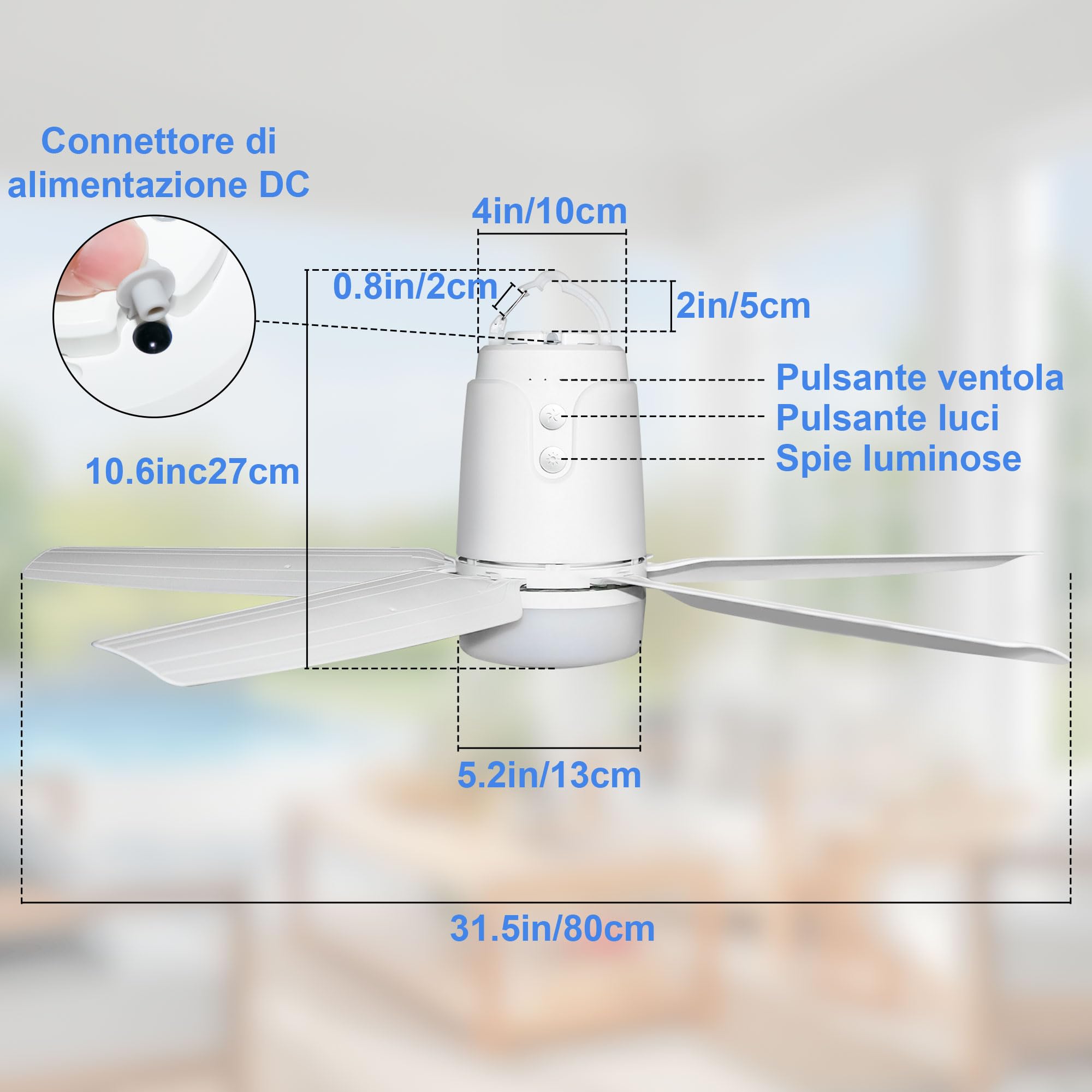 SHUNLEE Ventilatore da Esterno Soffitto, Ventilatore da Gazebo con Luce 3000-6500K, Ventilatore da Soffitto Portatile con Spina e Telecomando, Gancio, ideale per Gazebo, Tenda a Comparsa, Patio (80CM)