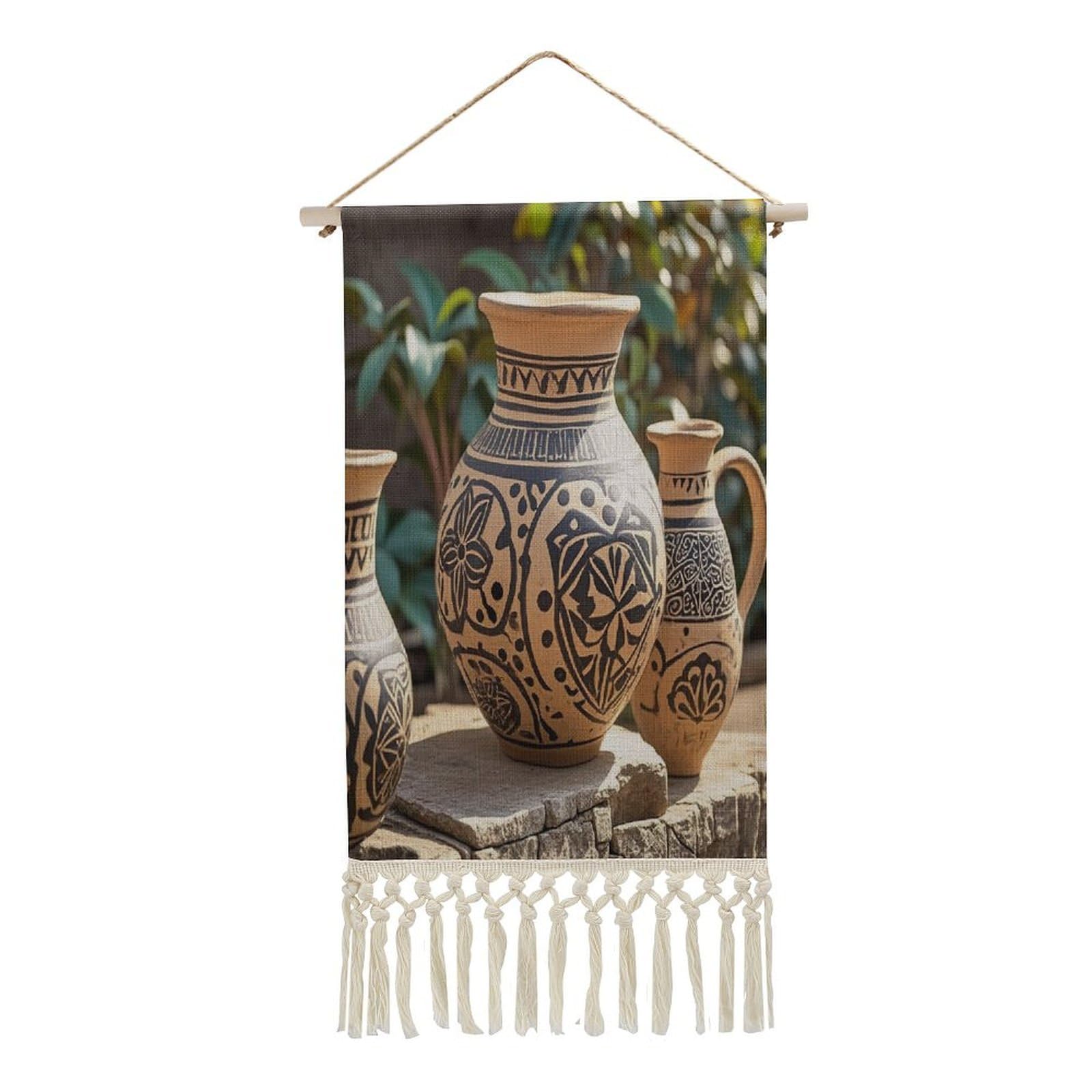 FekiLoot Africa Ethnic Pottery Wall Art Print Decor Art Tapestry with Tassel Cotton Linen Hanging Poster Vintage Aesthetic Wall Art Poster Rustic Wall Art Decor for Home Bedroom Living Room Office