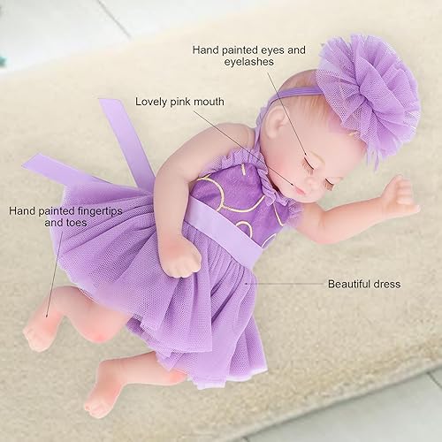 Miniatura 4 de VGEBY Reborn Baby Doll, 10inch Newborn Reborn Doll Soft Silicone Lifelike Sleeping with Beautiful Dress Toy Accessories Gift (Purple)