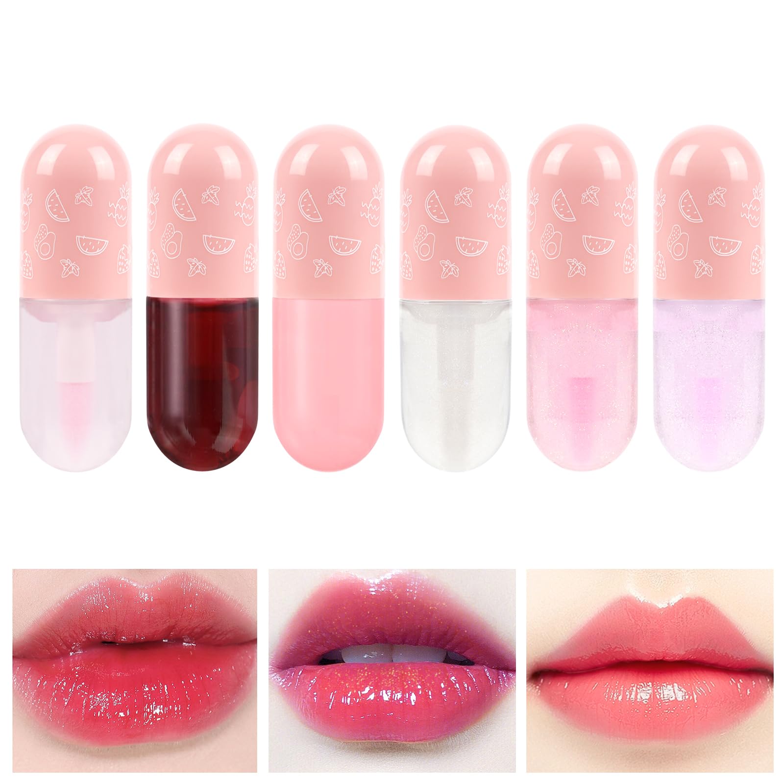 AOOWU Lip Oil, Nicht Klebriges Plump Lip Glow Oil, 6 Stäbchen Moisturizing Lippenöl, Lip Gloss für Langanhaltend Glossy Pflegende Lippen feuchtigkeitsspendender Lippenbalsam Lippenpflege-Werkzeuge