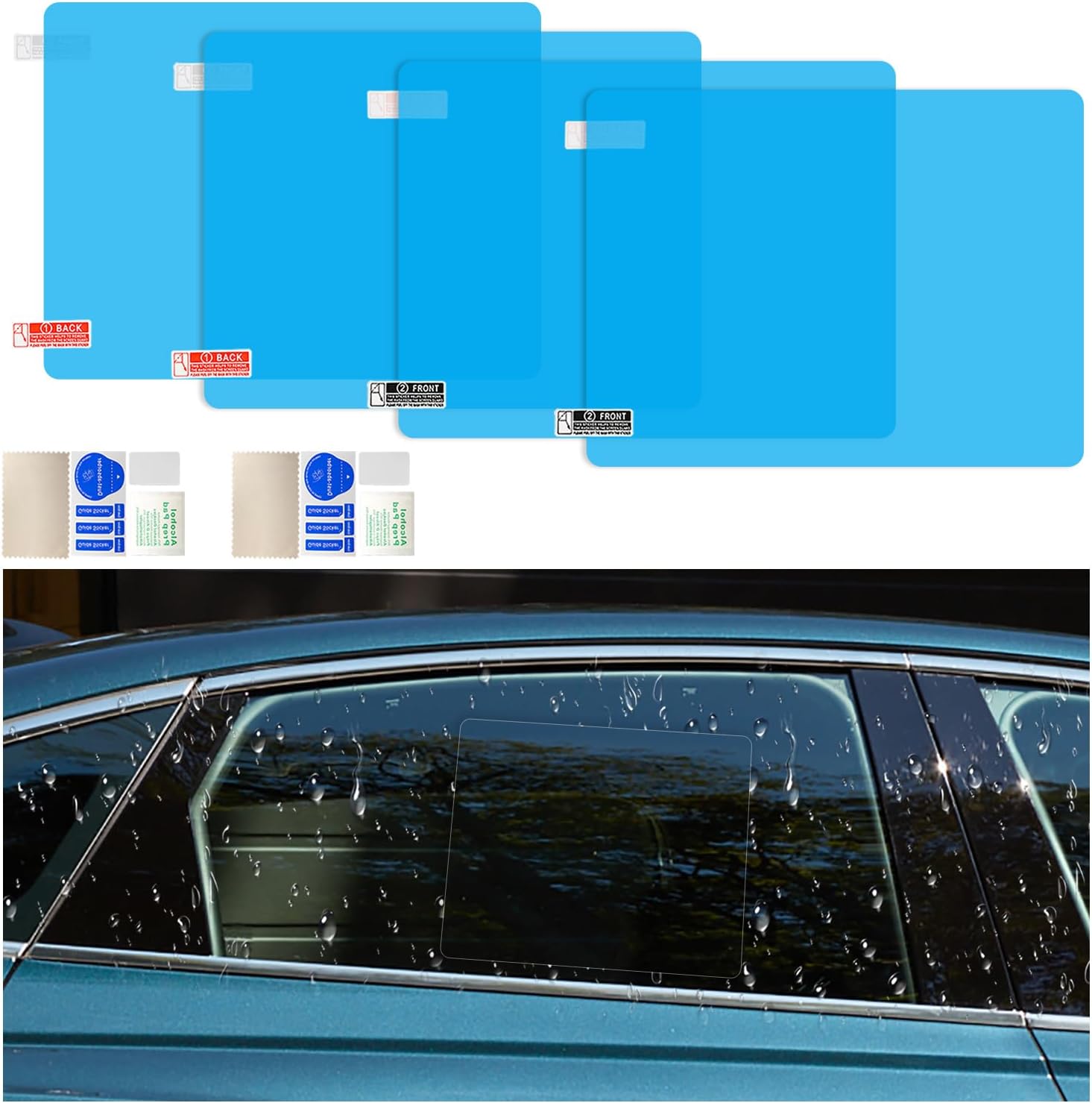 4 PCS Car Rearview Mirror Waterproof Film, Rainproof Anti Fog Auto Side Window Protective Sticker for Safe Driving, HD Clear Nano Coating Rear Mirror Film for Most Vehicles (Side Window)