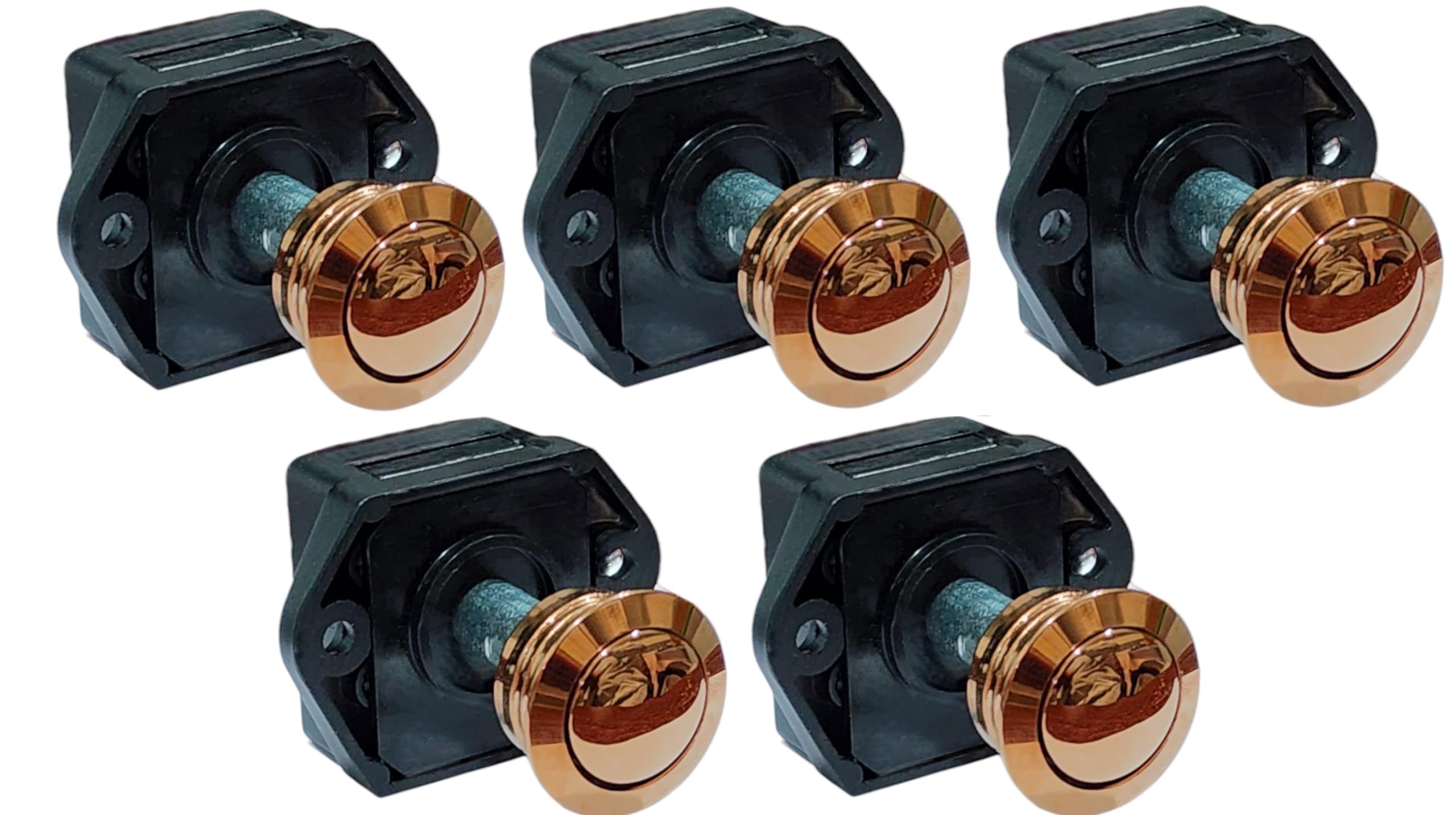 Eye Berry Button Catch Lock 18 mm Furniture Lock Furniture Handle Push Lock Button Lock Motorhome Metal Locking Drawers Pressure Lock for Cabinet Cupboard (Pack of 5, PVD Rose Gold)