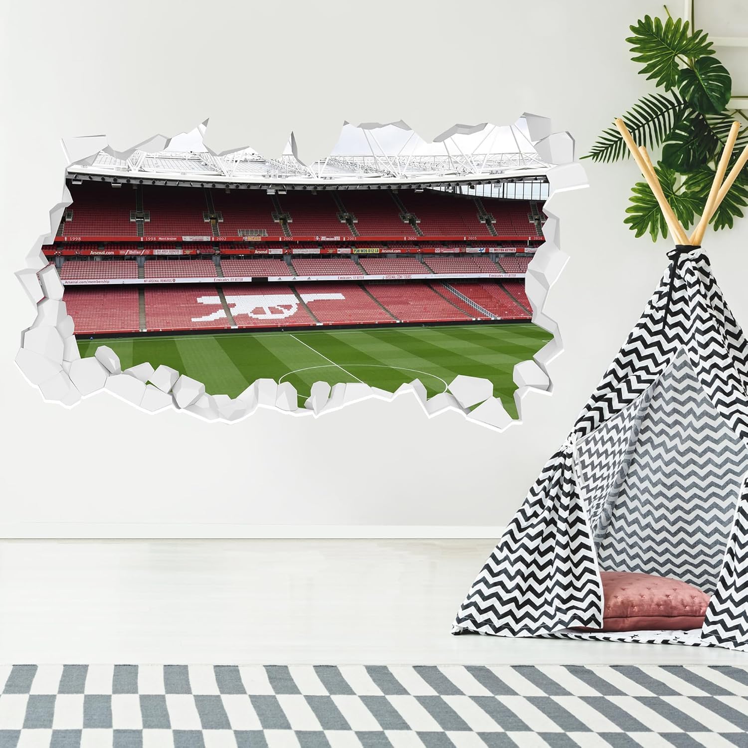 Themed Arsenal Wall Sticker - Night Time Cannon in Stands Stadium Broken Wall Football Art (90cm width x 50cm height)