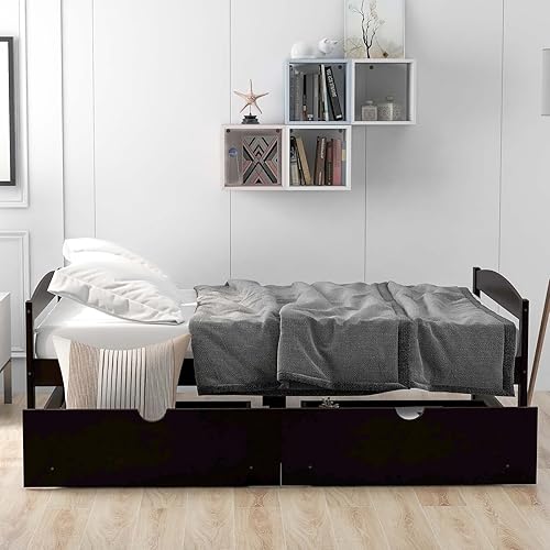 Miniatura 4 de Base de cama de plataforma de madera de tamaño individual con 2 cajones de almacenamiento, sofá cama de almacenamiento moderno con soporte de