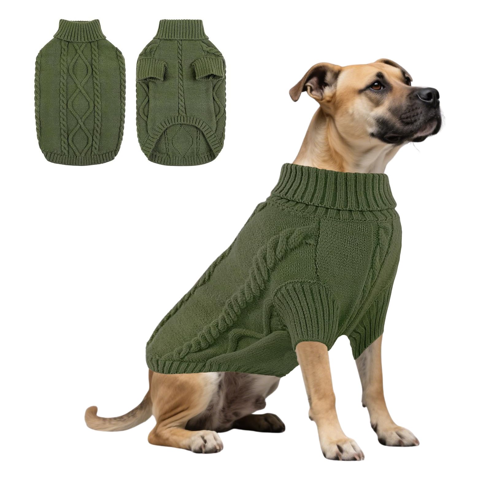 Dog Knitted Sweatshirt,Dog Winter Warm Jumpers Turtleneck Knitwear Cold Weather Puppy Vest Clothes for Cat Puppy Small Medium Large Dogs_XS(Dark Green)
