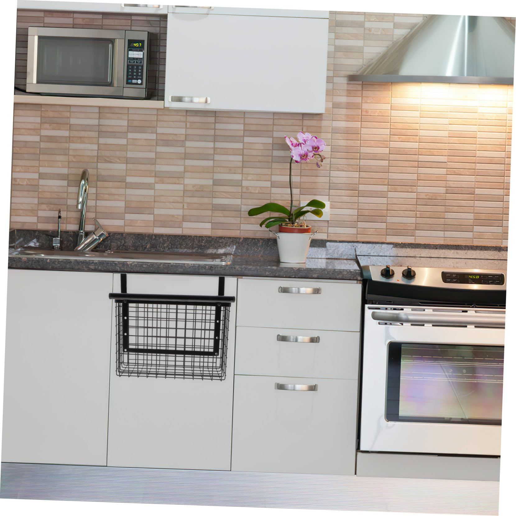 Artibetter Estante Organizador Colgante para Verduras y Especias, Cesta de Alambre Negra de Acero al Carbono, Resistente y Anti Óxido, para Puerta de Gabinete de Cocina, Ahorro de Espacio