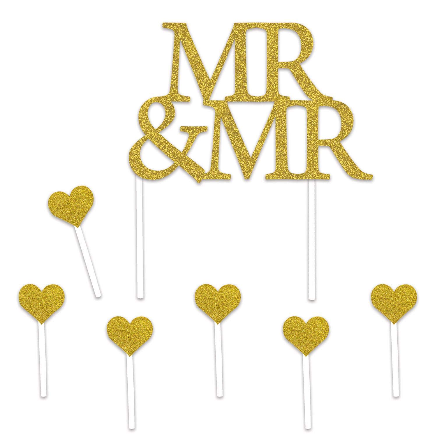 Beistle 53474 Mr Cake Topper Lot de 3 décorations en papier Doré/blanc