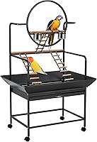 Garvee 66 Inch Bird Playstand for Parrots - Activity Gym with Perches, Ladders, Removable Tray & Lockable Casters, Black