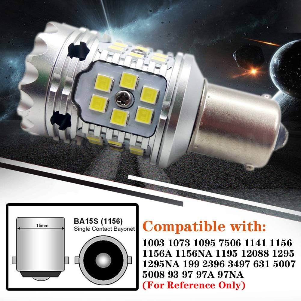 Ruiandsion 2pcs Extremely Bright 1156 LED Bulbs White 1600 Lumens 1141 1003 BA15S 7506 CANBUS Error Free 9-24V 3030 30SMD LED Bulbs for Backup Reverse Lights Brake Tail Lights,Non-Polarity