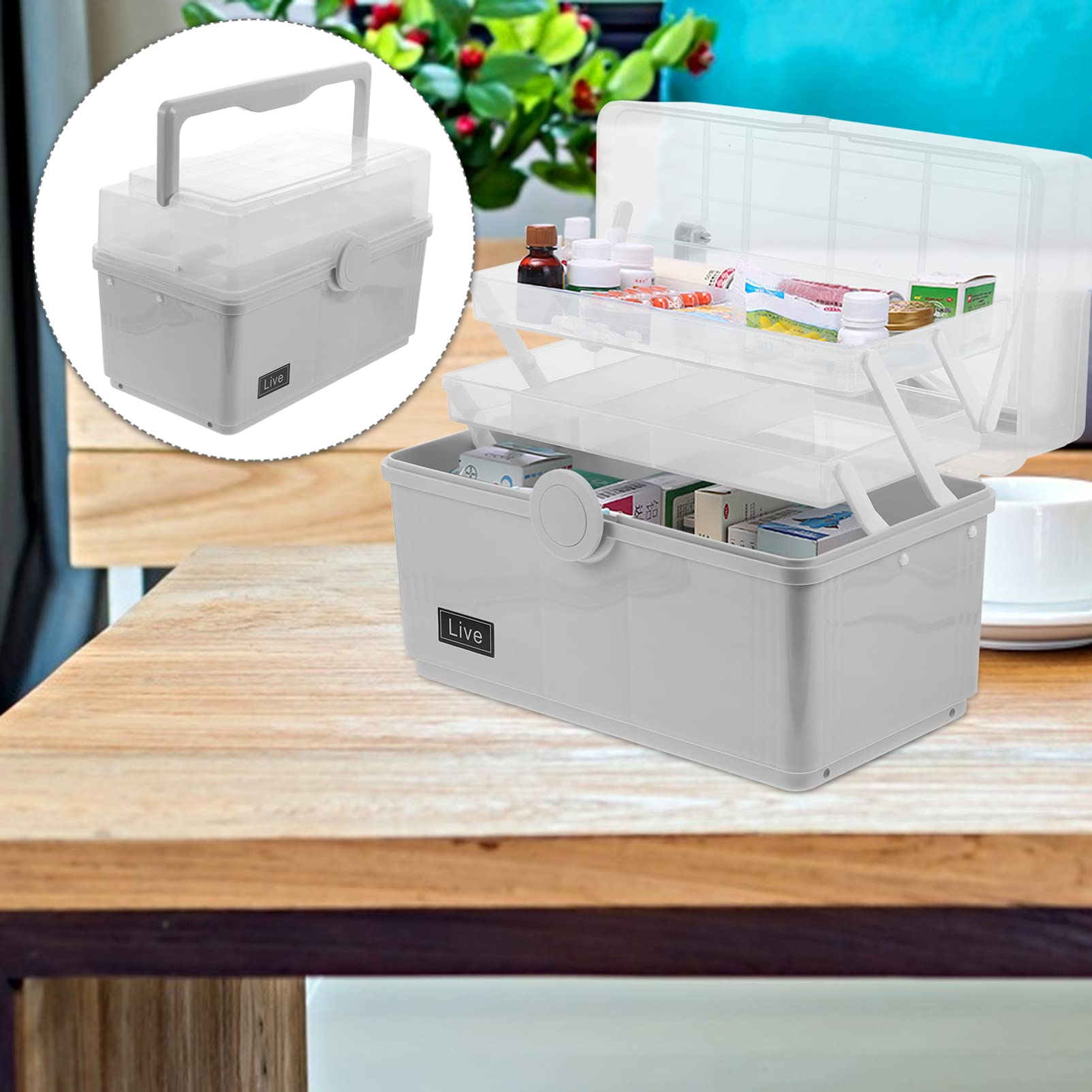 EXCEART Boîte Médicale Domestique Multi-couches en Plastique Portable et Multifonction pour Maison et Pique-niques en Plein Air Grand Espace de Rangement