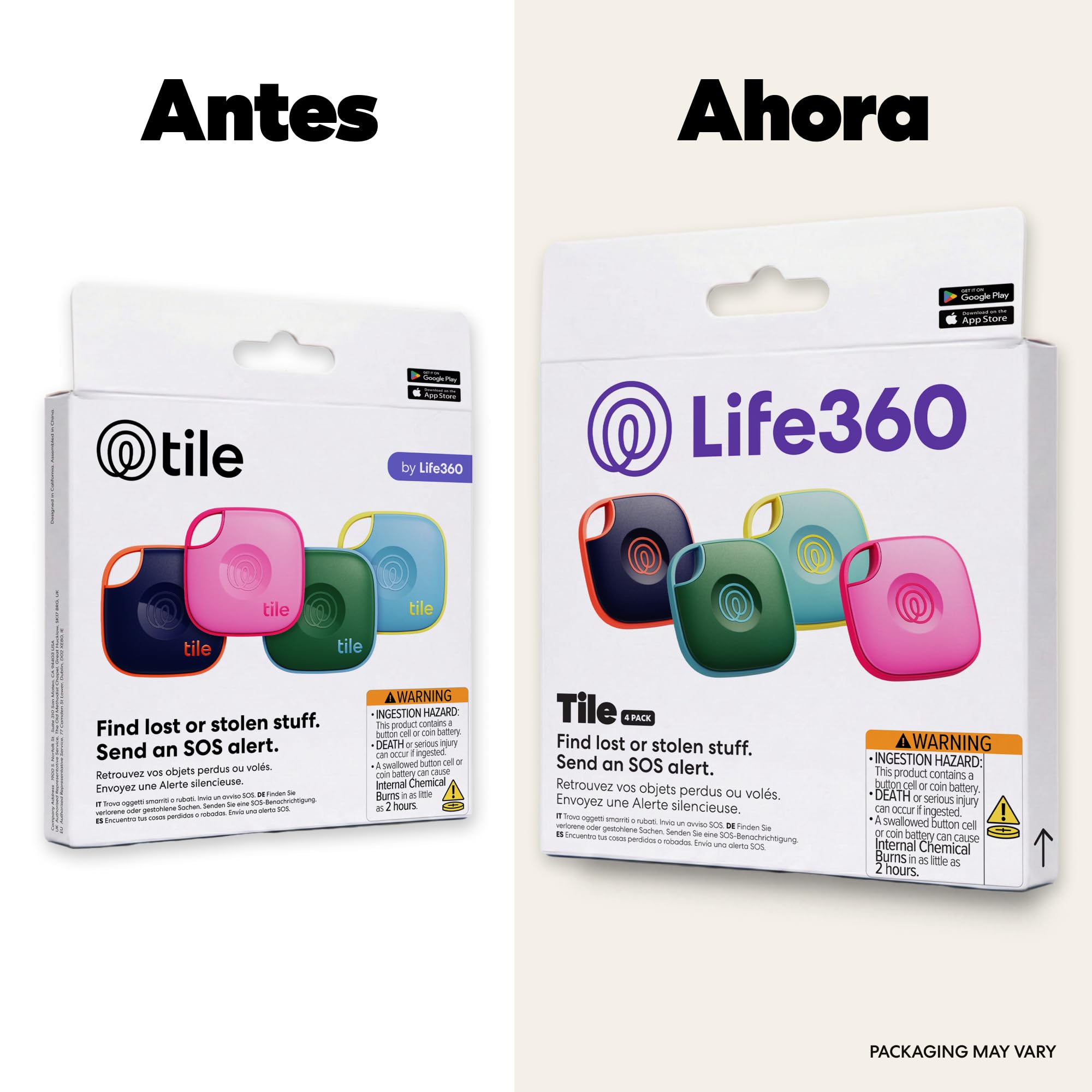 Life360 Tile - Localizador Bluetooth, localizador de Llaves y localizador de Objetos para Llaves, Bolsos y Mucho más.Compatible con iOS y Android. Paquete de 4 (Colors)