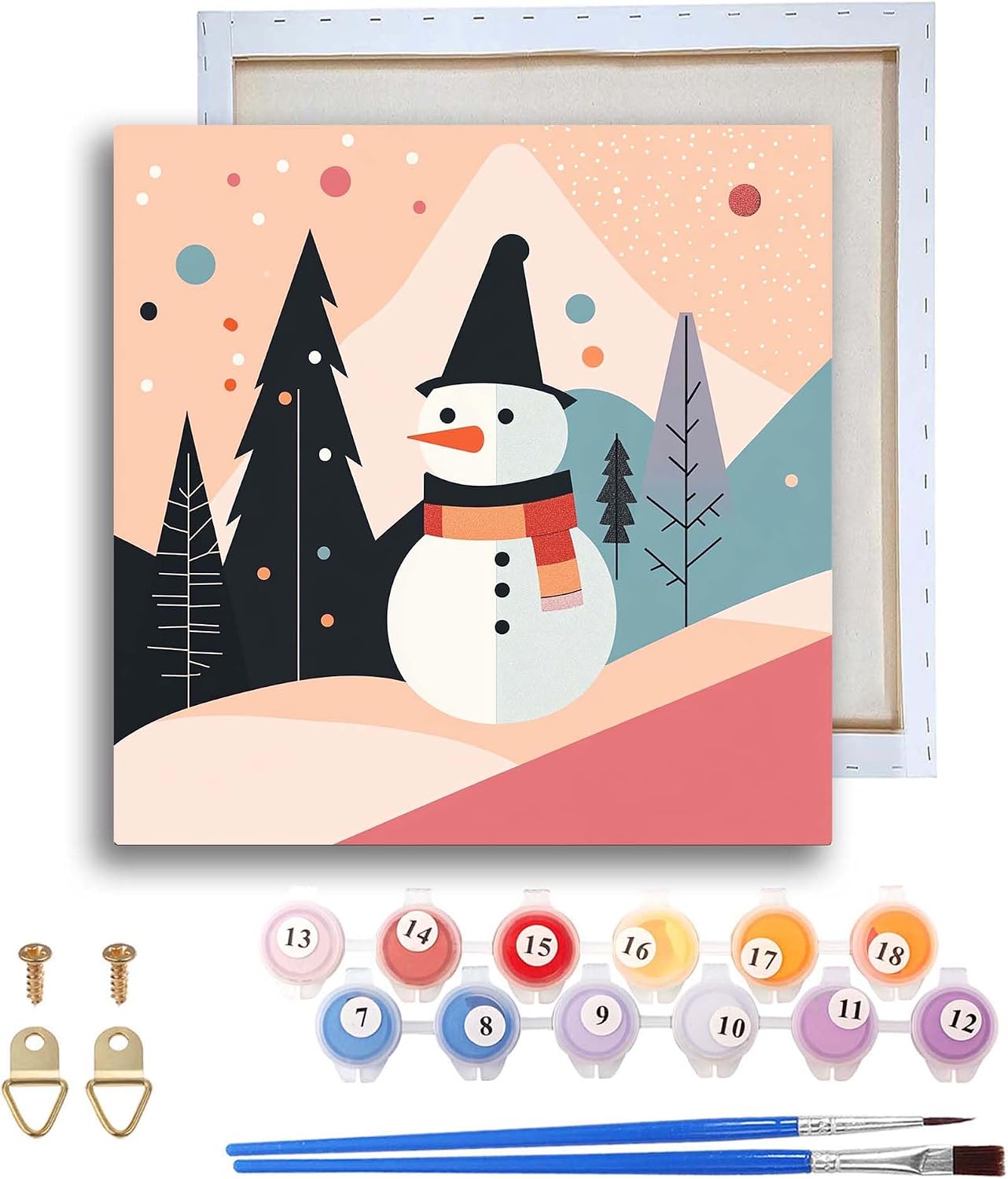 Ginfonr Framed Paint by Numbers Kit for Adults, Christmas Acrylic Paint by Numbers on Canvas, Santa Oil Painting with Brushes, Adults Paint-by-Number Kits for Home Wall Decor (4PCS 8x8inch)