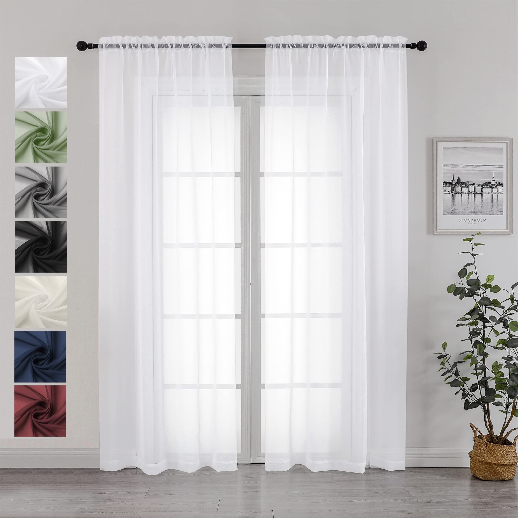 Chyhomenyc White Sheer Curtains 84 Inches Long 2 Panels Set - Light Filtering White Curtains for Living Room, Soft Gentle Voile Rod Pocket Bedroom Window Drapes, 42Wx84L Inch, 2PCS