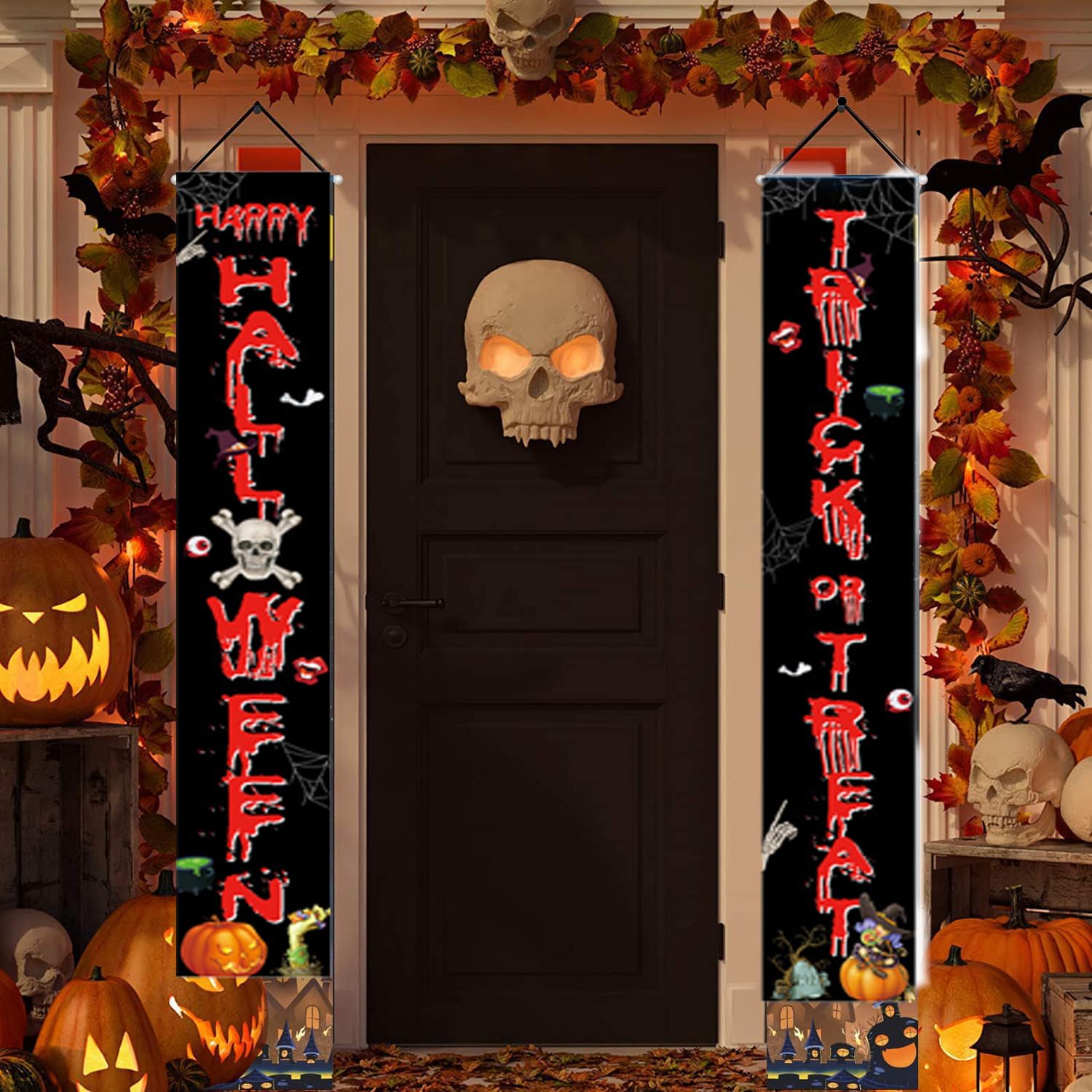 Jorunb Halloween Couplets Trick or Treat Halloween Banners Couplets, Halloween Decorations Outdoor, for Front Door Wall Indoor Outdoor Home Office Decorations (eb111)